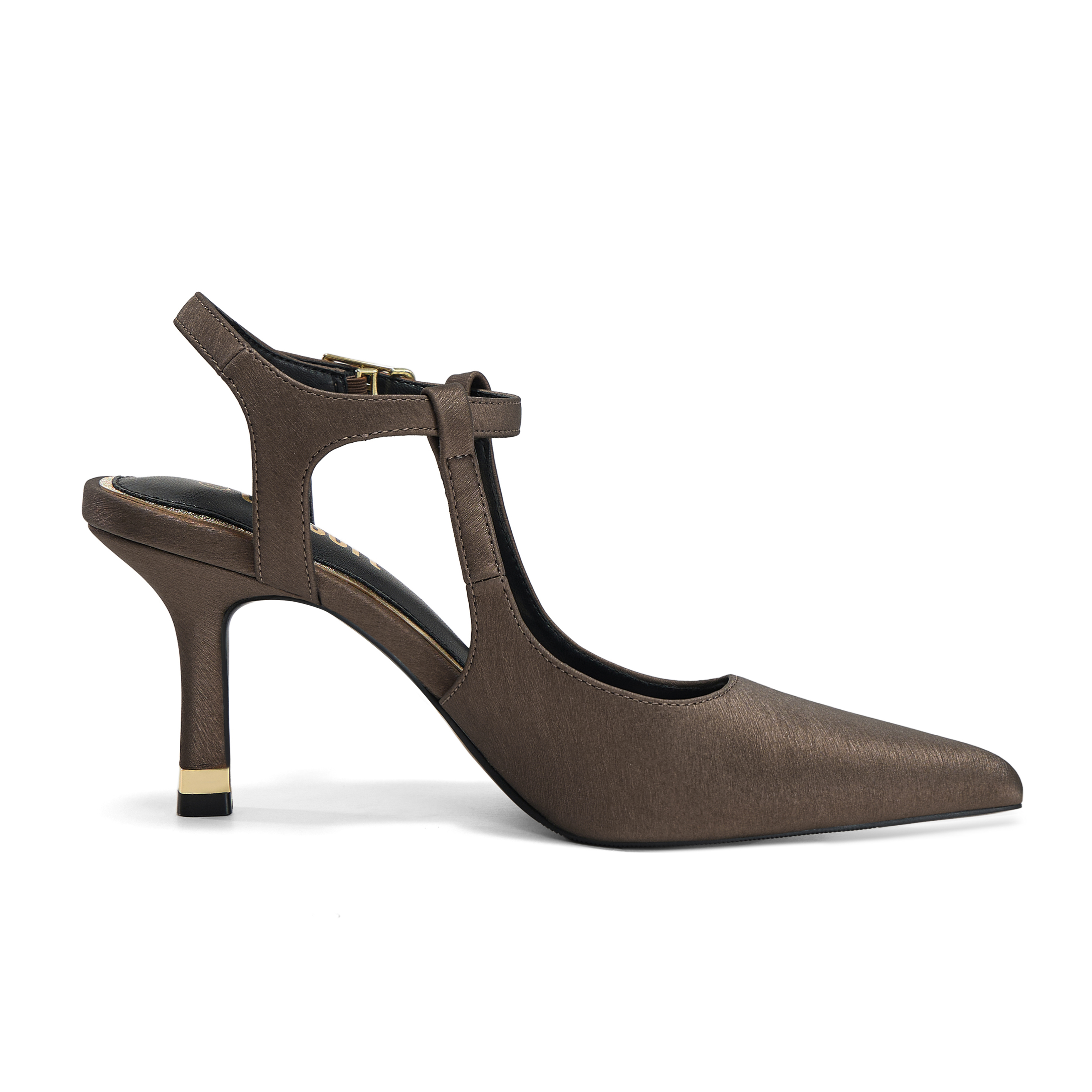 Womens Slingback Pointed Toe Pumps Ankle Buckle Strap Stiletto Dress Heels Gold heel trim, adjustable buckle ankle strap, ideal for office, weddings, dates and formal evening wear