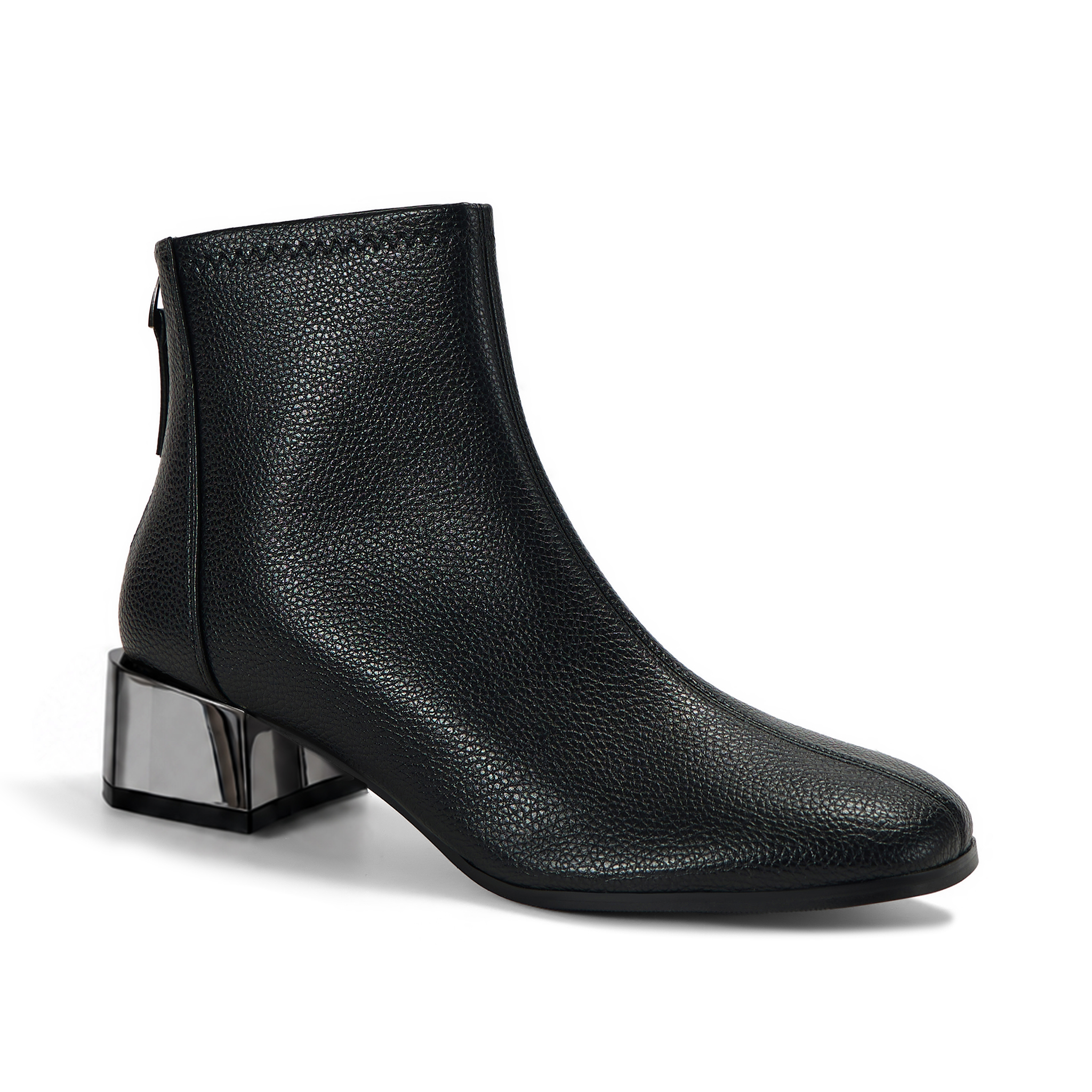 Womens Lambskin Insole Square Toe Ankle Boots Back Zip Plated Heel Modern Rear-zip Ankle Boots with Electroplated Block Heel, Ideal for Office, Dates, Parties & Autumn Daily Wear