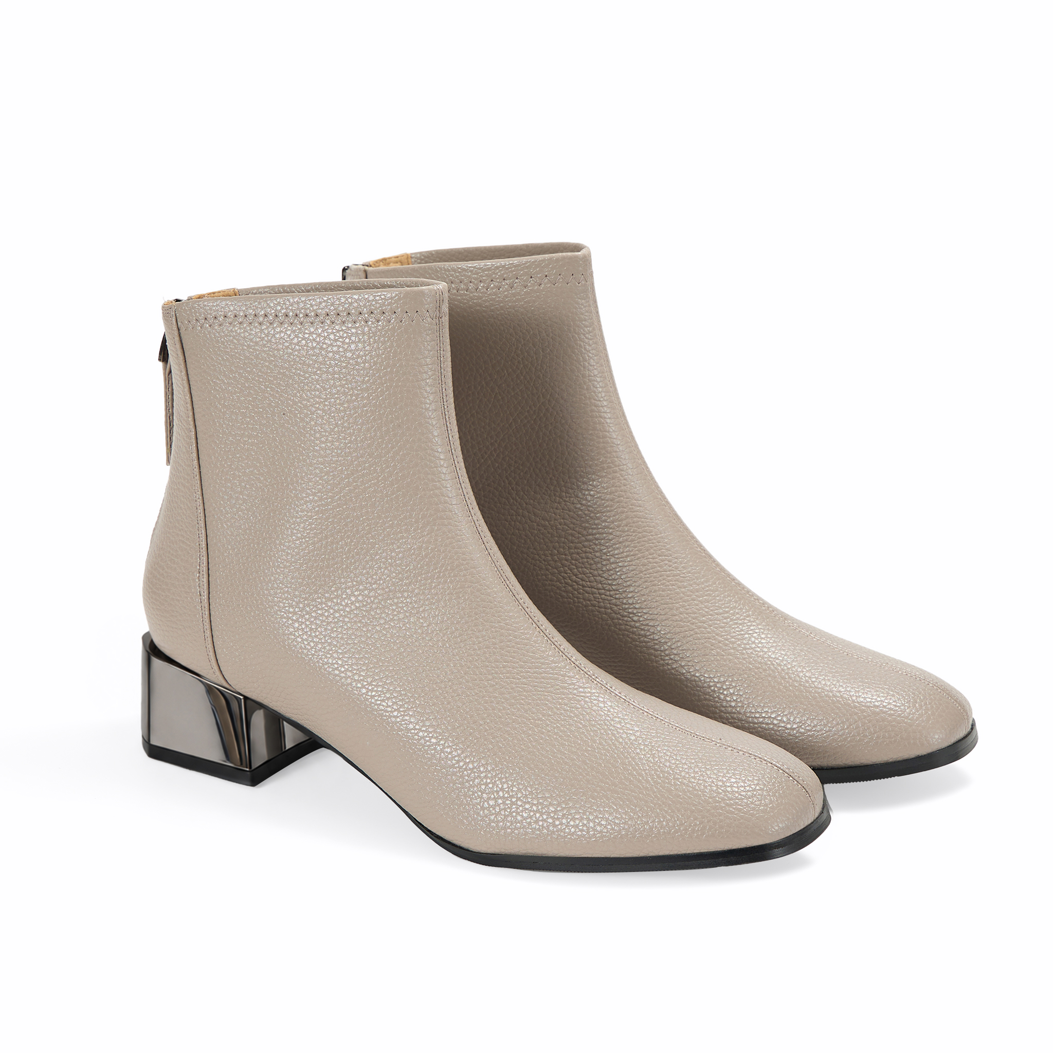 Womens Lambskin Insole Square Toe Ankle Boots Back Zip Plated Heel Modern Rear-zip Ankle Boots with Electroplated Block Heel, Ideal for Office, Dates, Parties & Autumn Daily Wear