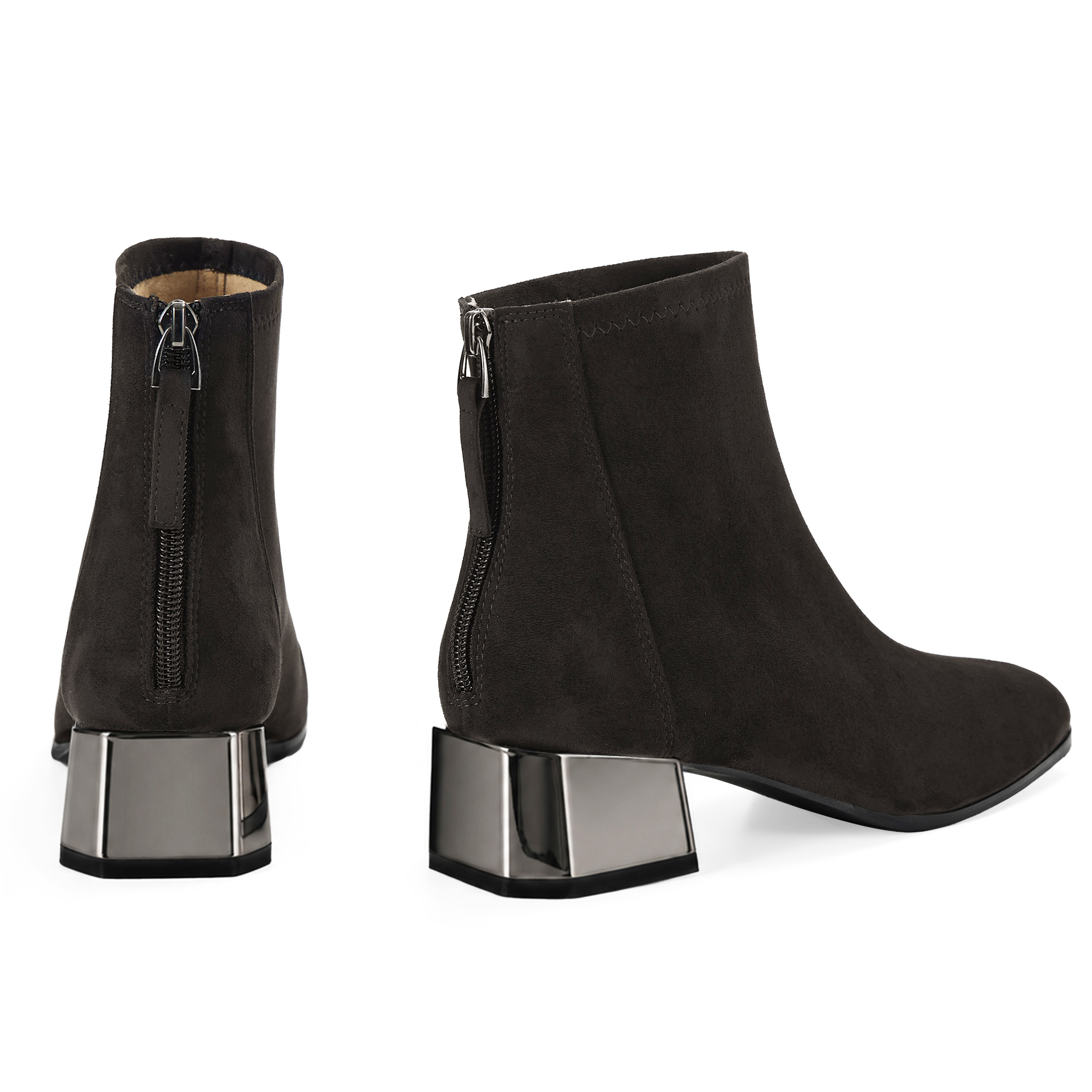 Womens Lambskin Insole Square Toe Ankle Boots Back Zip Plated Heel Modern Rear-zip Ankle Boots with Electroplated Block Heel, Ideal for Office, Dates, Parties & Autumn Daily Wear