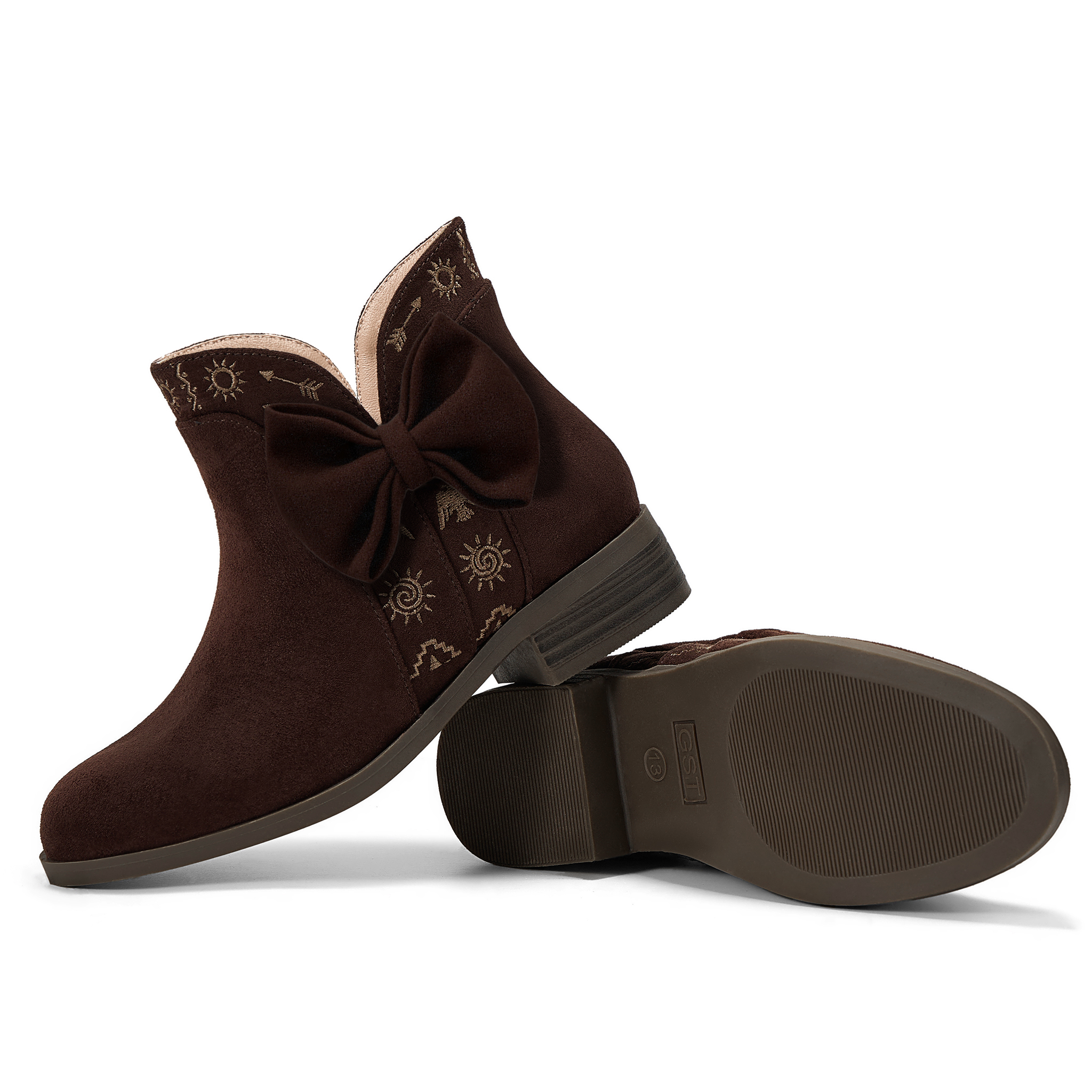 Girls Lambskin Insole Ankle Boots Side Bow Low Heel Booties Shoes Cute Bow Knot Lambskin Booties Low Chunky Heel Comfortable Party School Daily Shoes for Little Big Kid