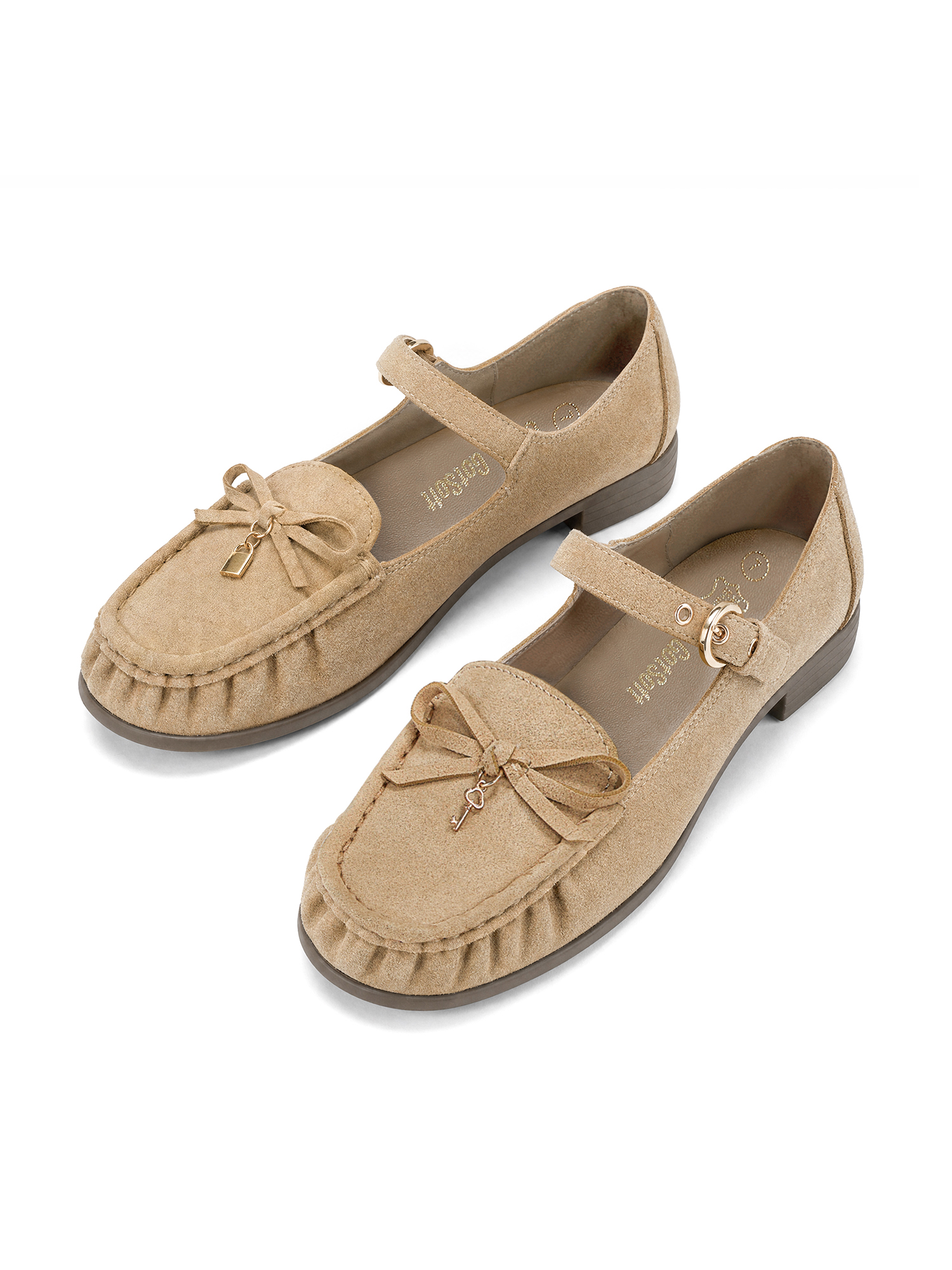 Women's Genuine Leather Loafers Bow Buckle Comfortable Dress Shoes Classic Retro Moccasin Loafer, with Lock‑Charm Decoration, Dress Shoes for Office Work Party College and Daily Wear