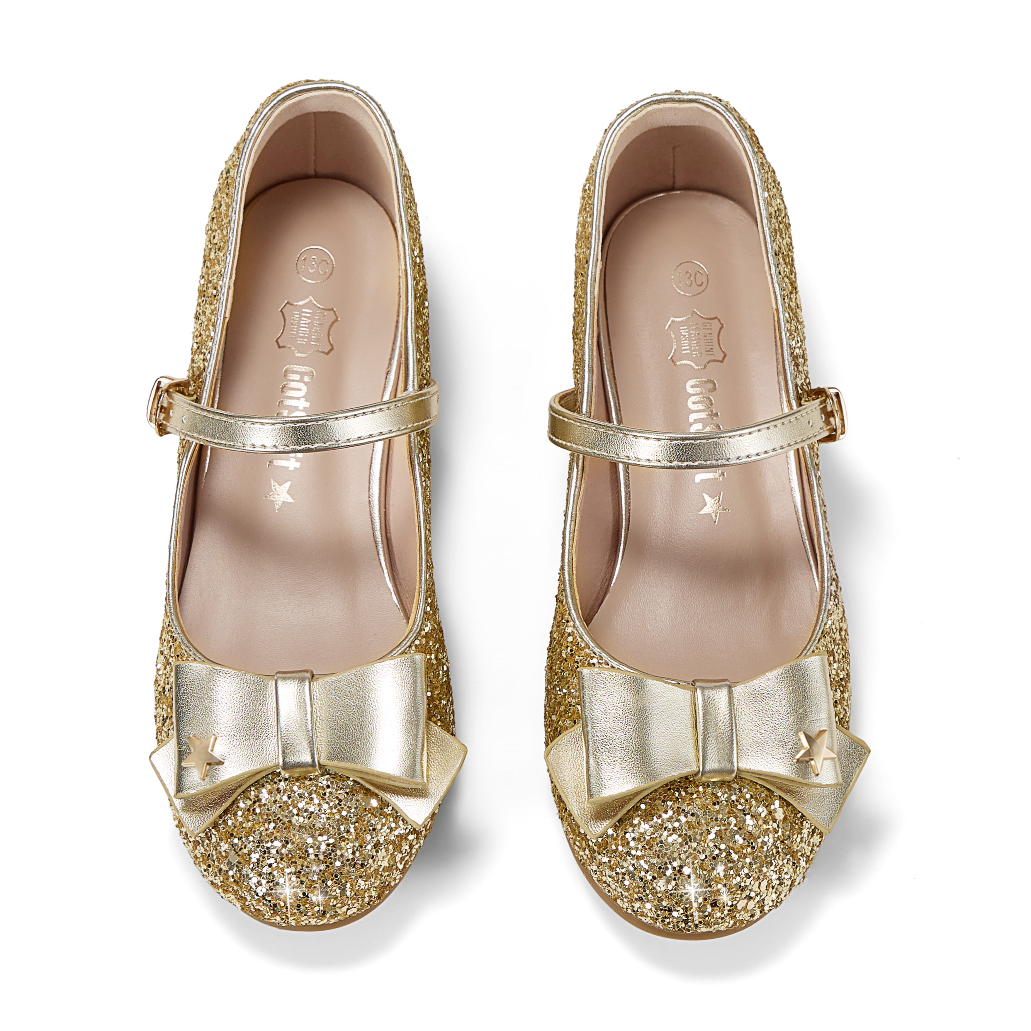 Girls Lambskin Insole Low Heels Mary Jane Ankle Strap Dress Shoes Dress Flats with Ankle Buckle, Bow with Star Detail, Fit Toddler, Little & Big Kid for Wedding, Party and School Daily Wear