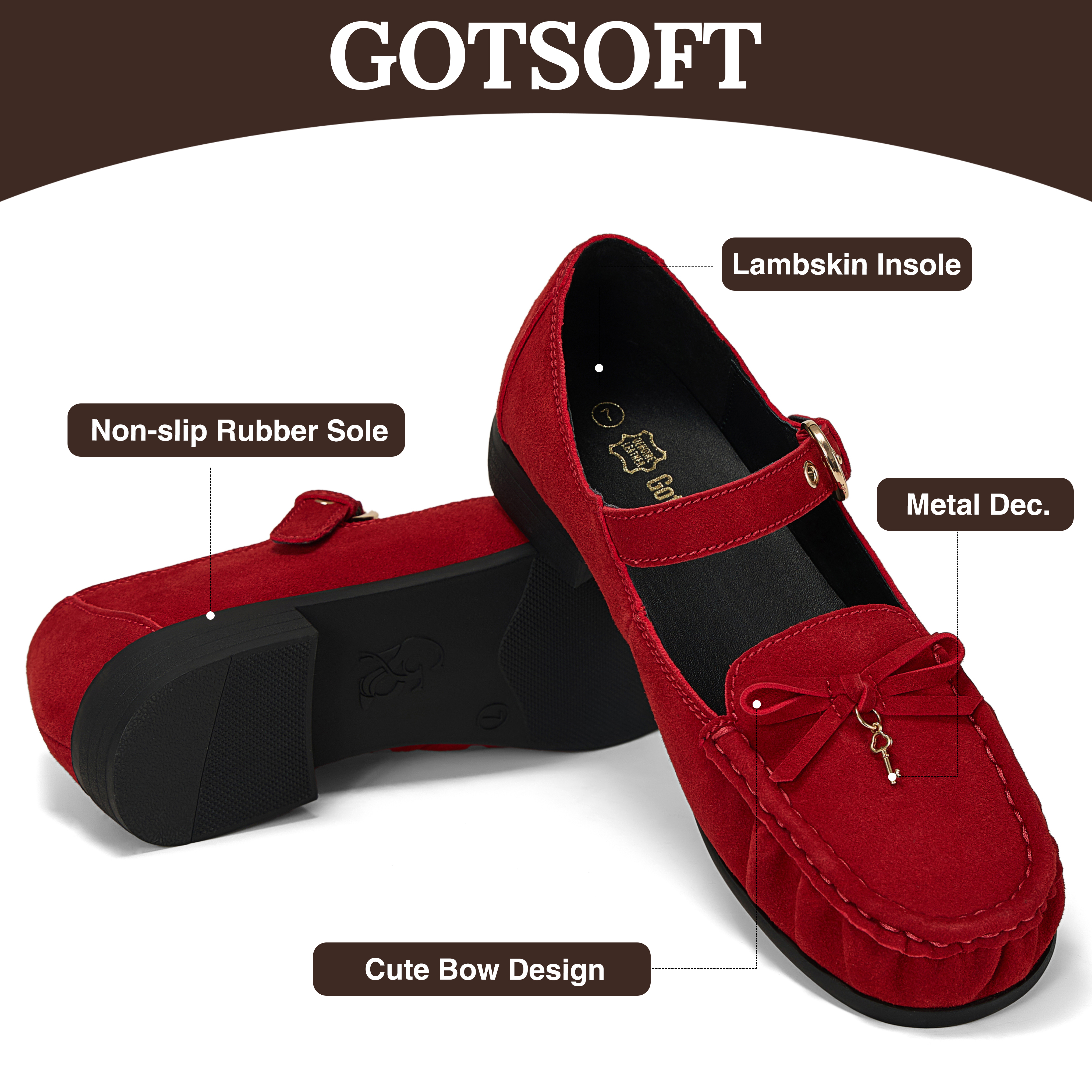 Women's Genuine Leather Loafers Bow Buckle Comfortable Dress Shoes Classic Retro Moccasin Loafer, with Lock‑Charm Decoration, Dress Shoes for Office Work Party College and Daily Wear