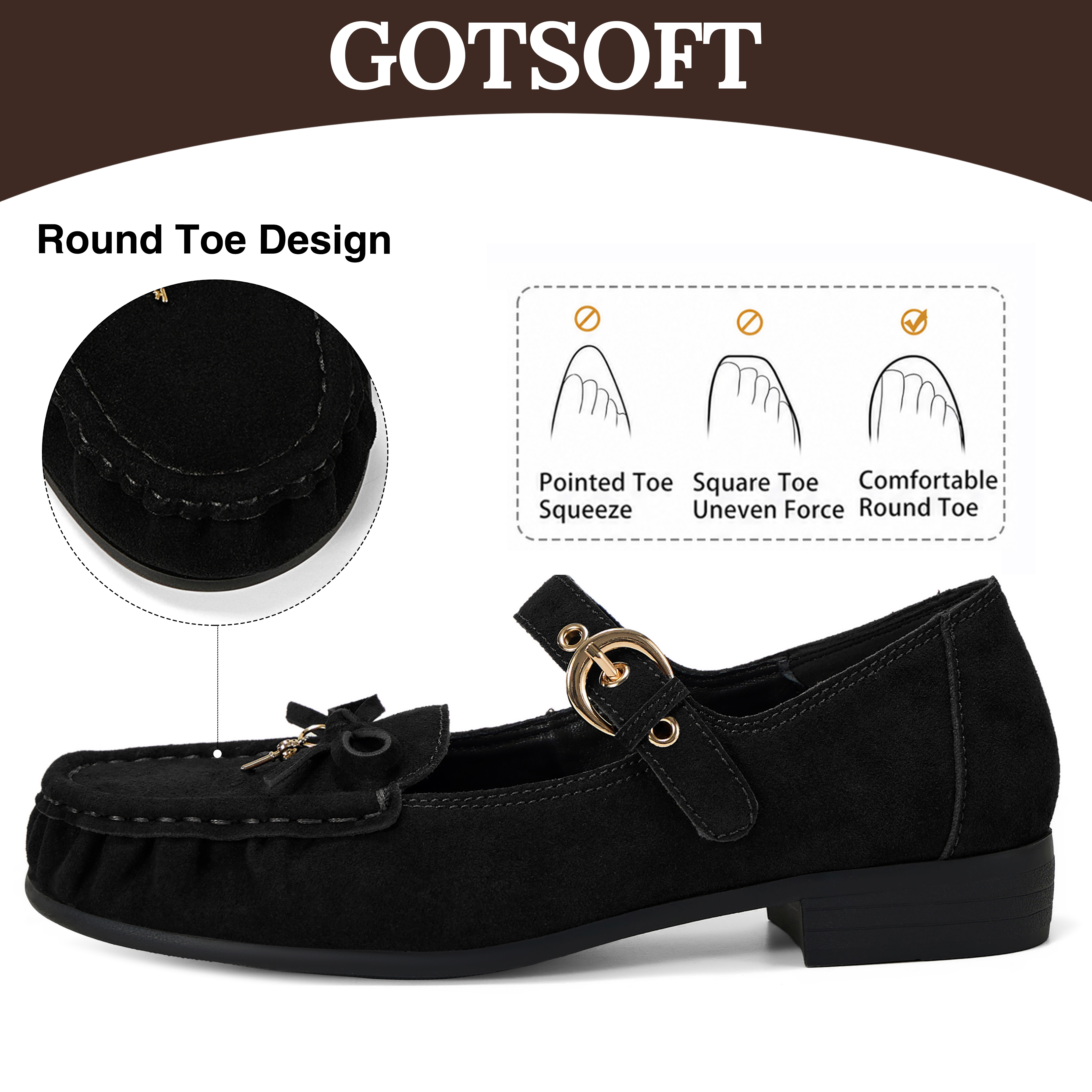 Women's Genuine Leather Loafers Bow Buckle Comfortable Dress Shoes Classic Retro Moccasin Loafer, with Lock‑Charm Decoration, Dress Shoes for Office Work Party College and Daily Wear