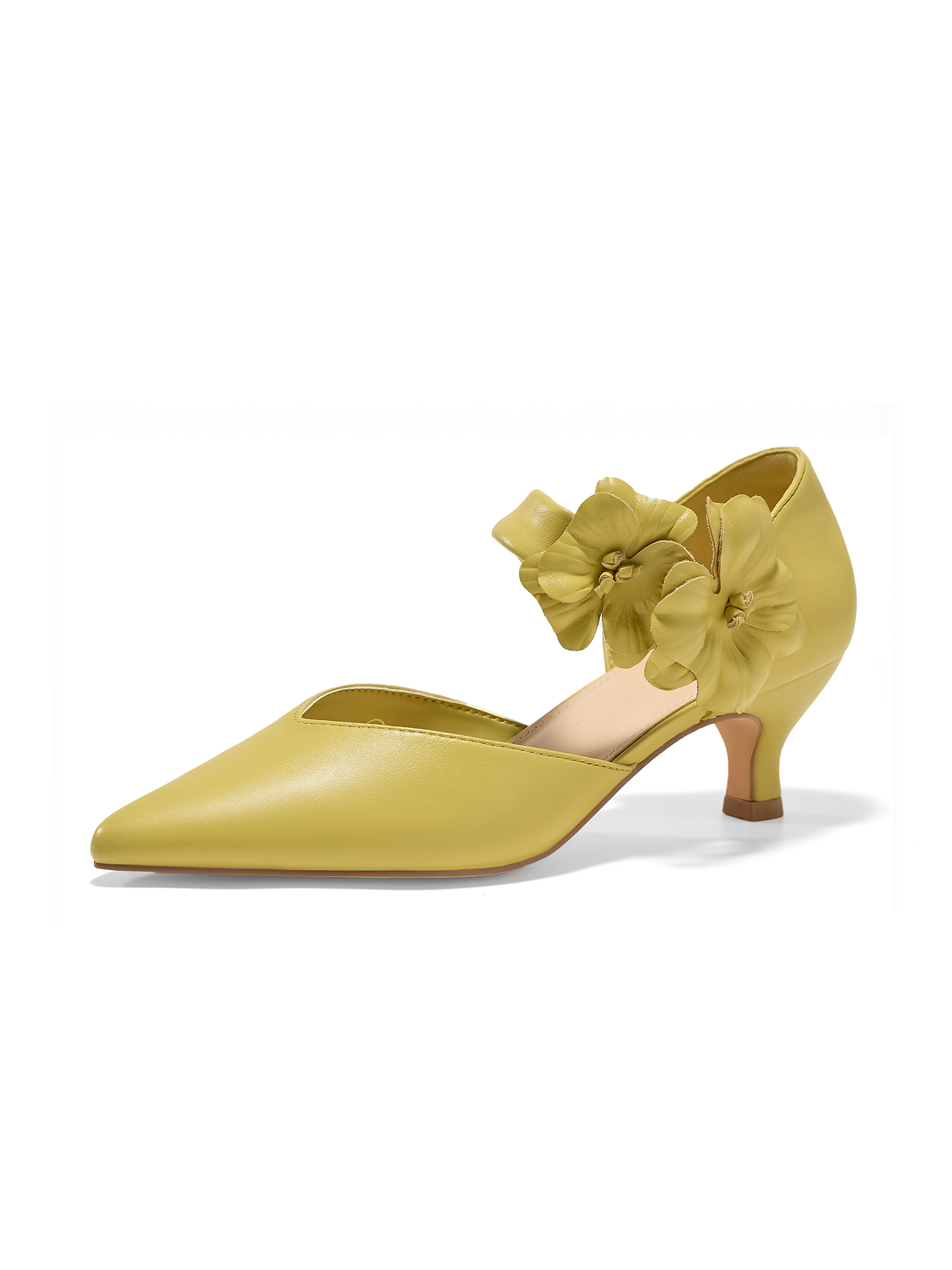 Womens Low Kitten Heels Pointed Toe Slip on Pumps Flower Ankle Strap Elegant Party Wedding Dress Shoes