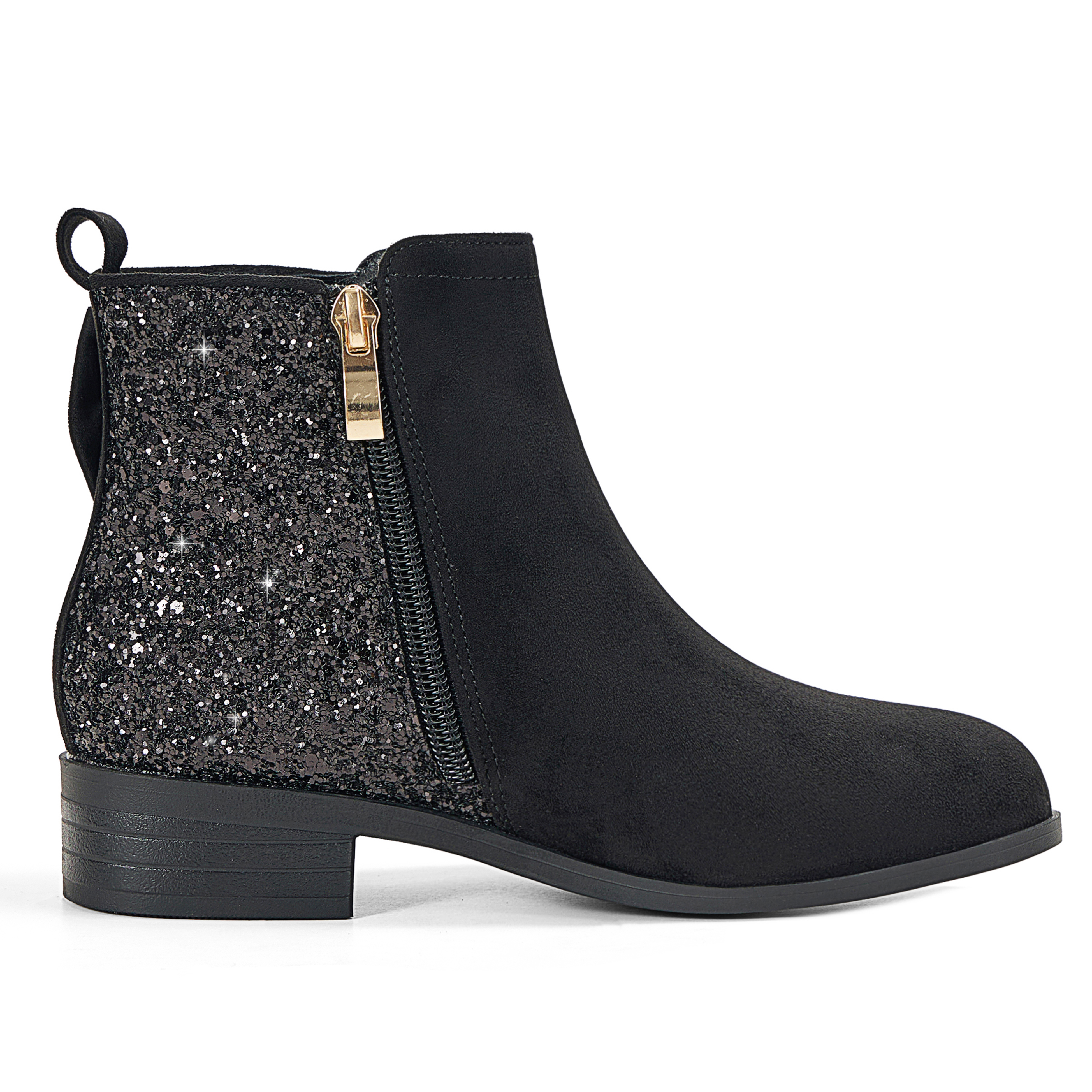 Girls Bow Glitter Ankle Boots Side Zipper Low Heel Dress Shoes | Cute Bow Knot Booties Low Chunky Heel Comfortable School Shoes for Little Big Kid