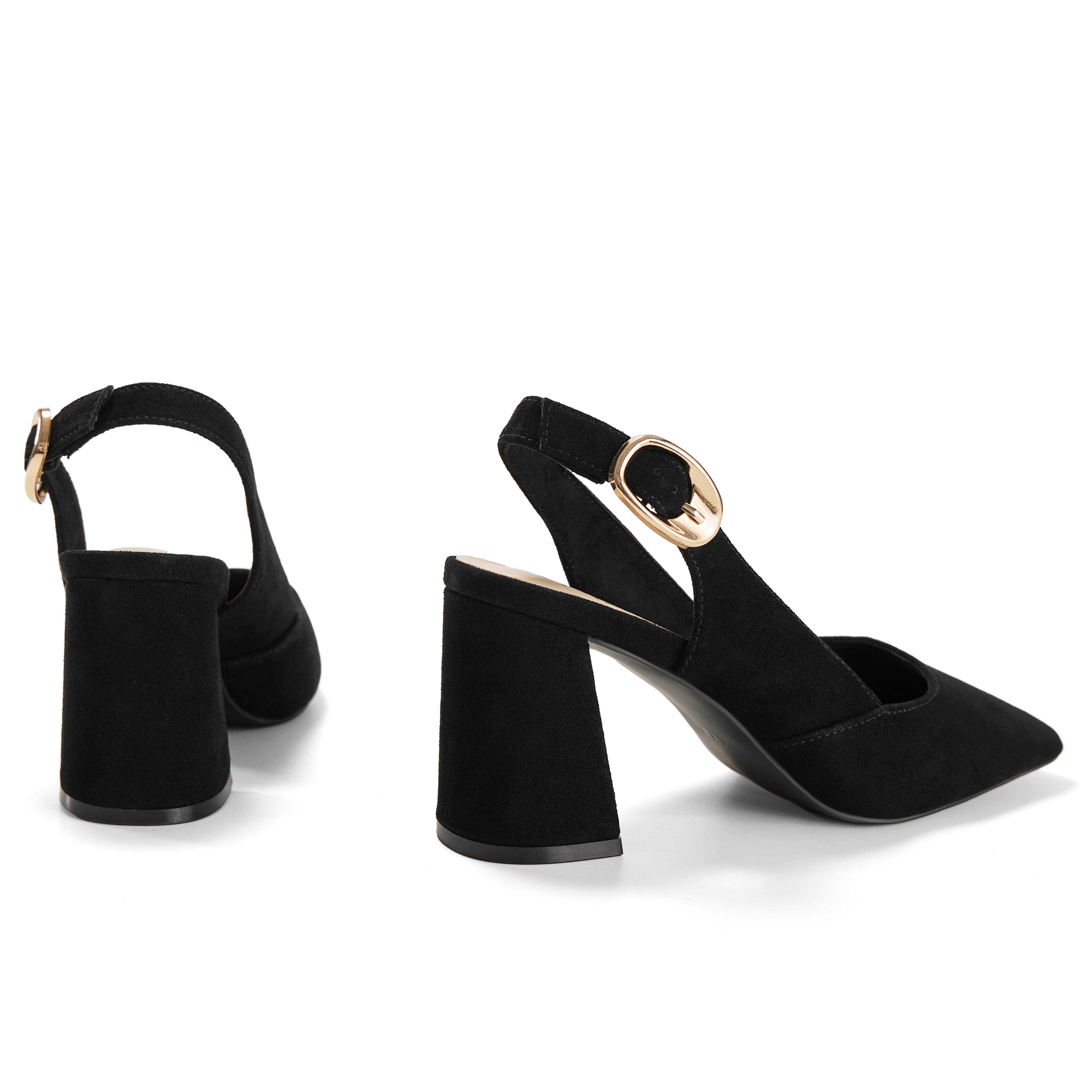 Womens Genuine Leather Pointed Toe Slingback Pumps Block Heel Shoes Chic Pointed Toe Slingback Heels with Adjustable Buckle, Soft Lambskin Insole, Ideal for Office, Dates, Parties & Formal Wear