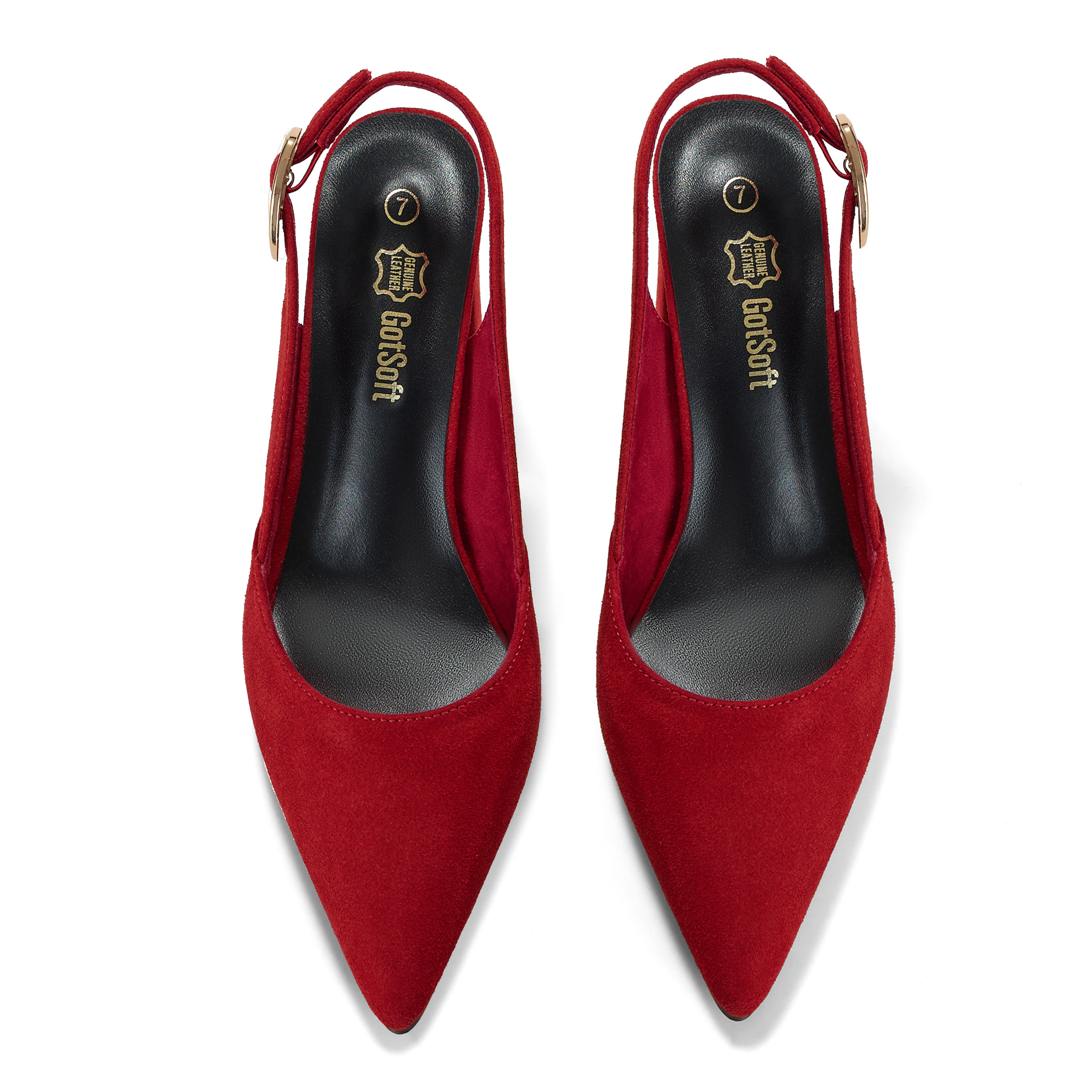 Womens Genuine Leather Pointed Toe Slingback Pumps Block Heel Shoes Chic Pointed Toe Slingback Heels with Adjustable Buckle, Soft Lambskin Insole, Ideal for Office, Dates, Parties & Formal Wear