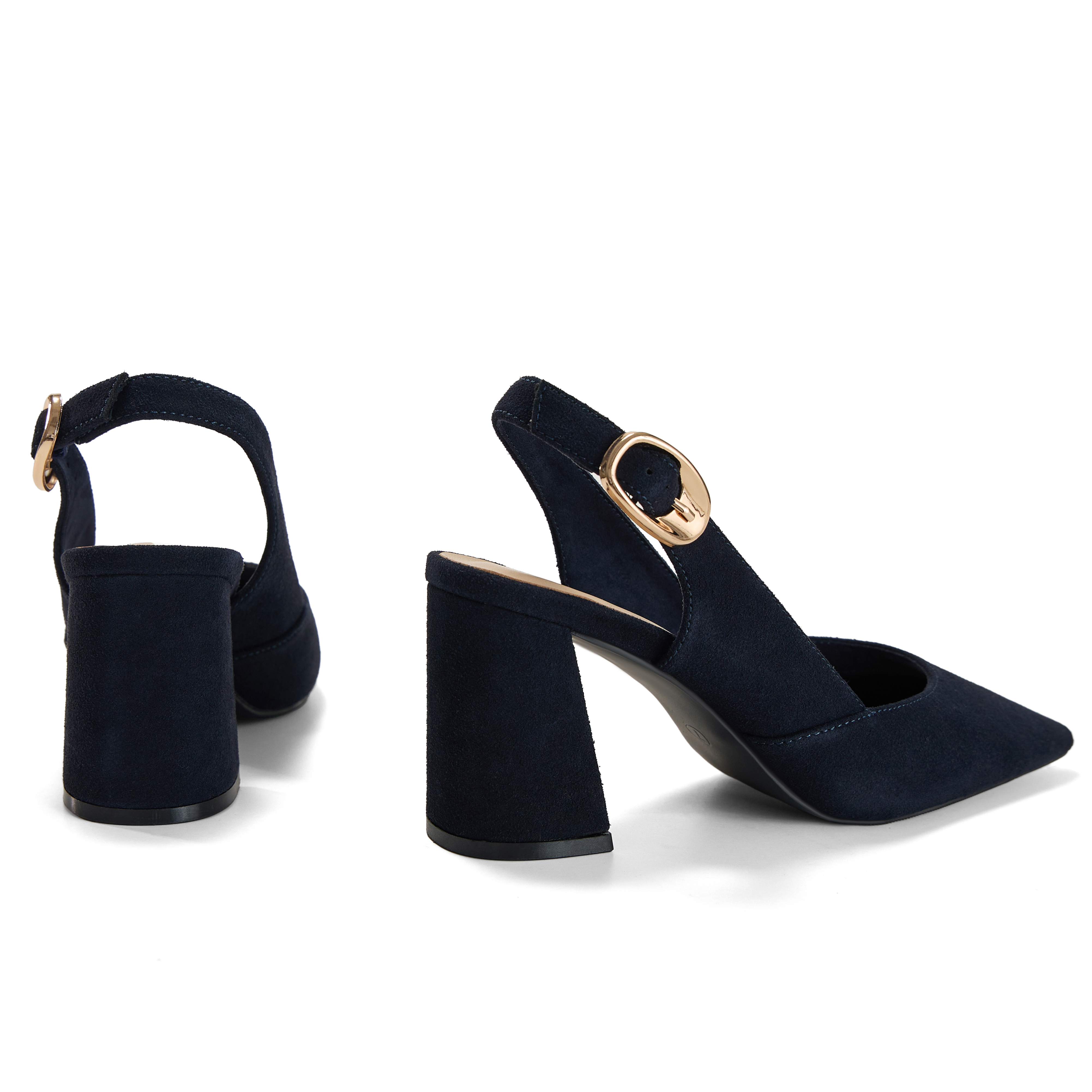 Womens Genuine Leather Pointed Toe Slingback Pumps Block Heel Shoes Chic Pointed Toe Slingback Heels with Adjustable Buckle, Soft Lambskin Insole, Ideal for Office, Dates, Parties & Formal Wear
