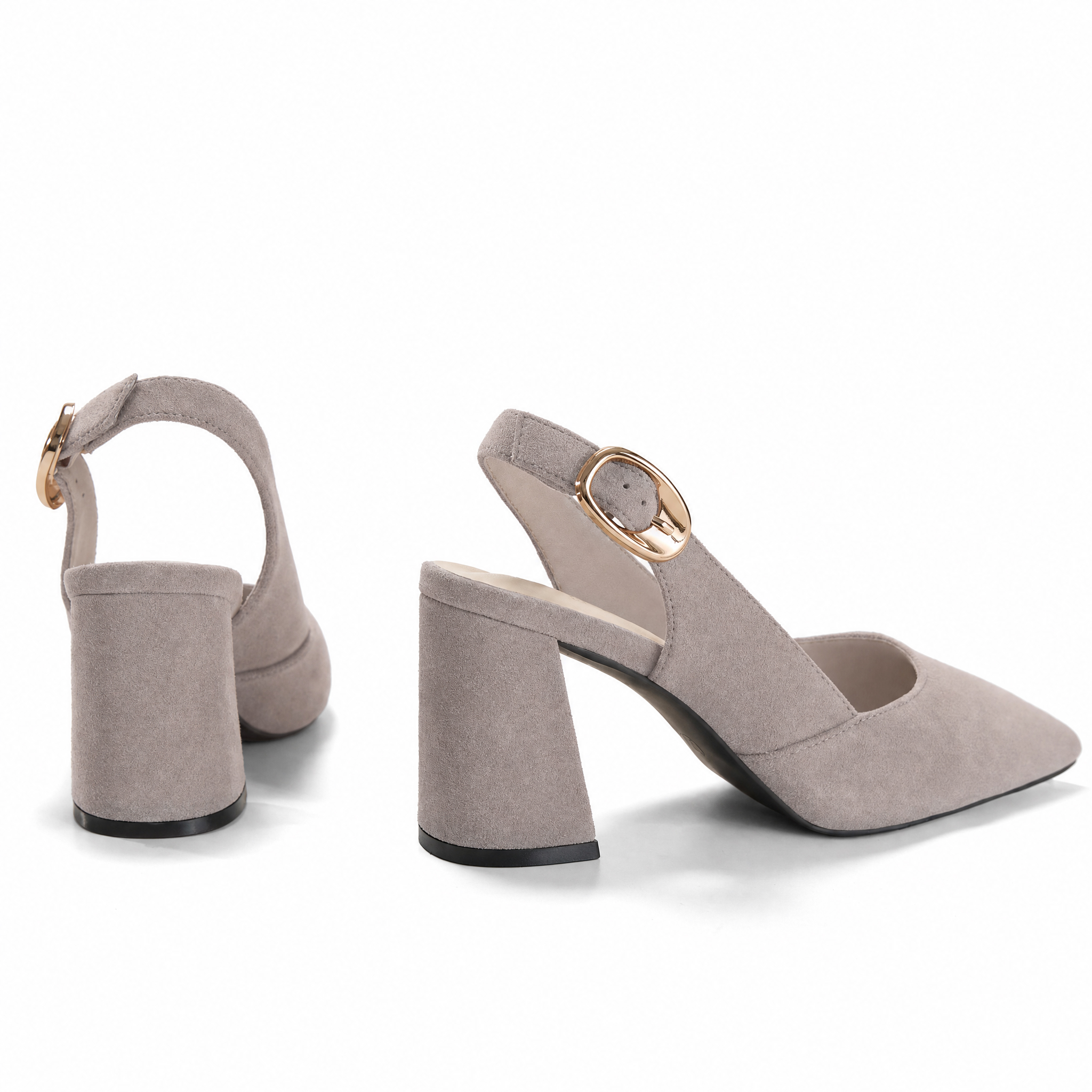 Womens Genuine Leather Pointed Toe Slingback Pumps Block Heel Shoes Chic Pointed Toe Slingback Heels with Adjustable Buckle, Soft Lambskin Insole, Ideal for Office, Dates, Parties & Formal Wear