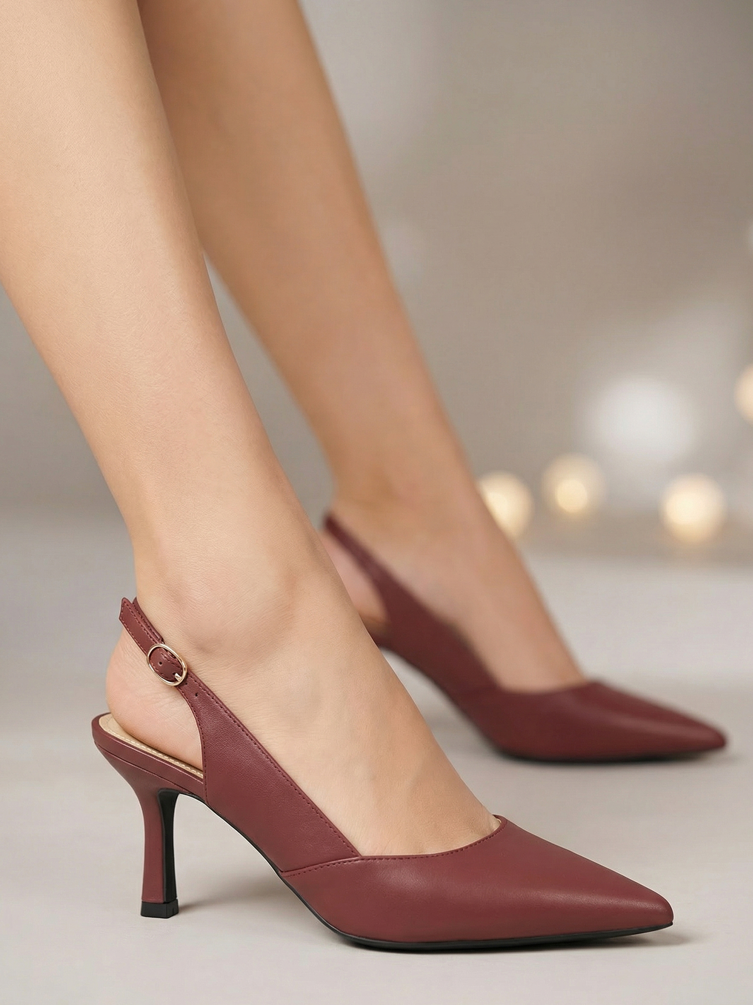 Women's Slingback Kitten Heels Closed Pointed Toe Pumps Wedding Party Dress Shoes