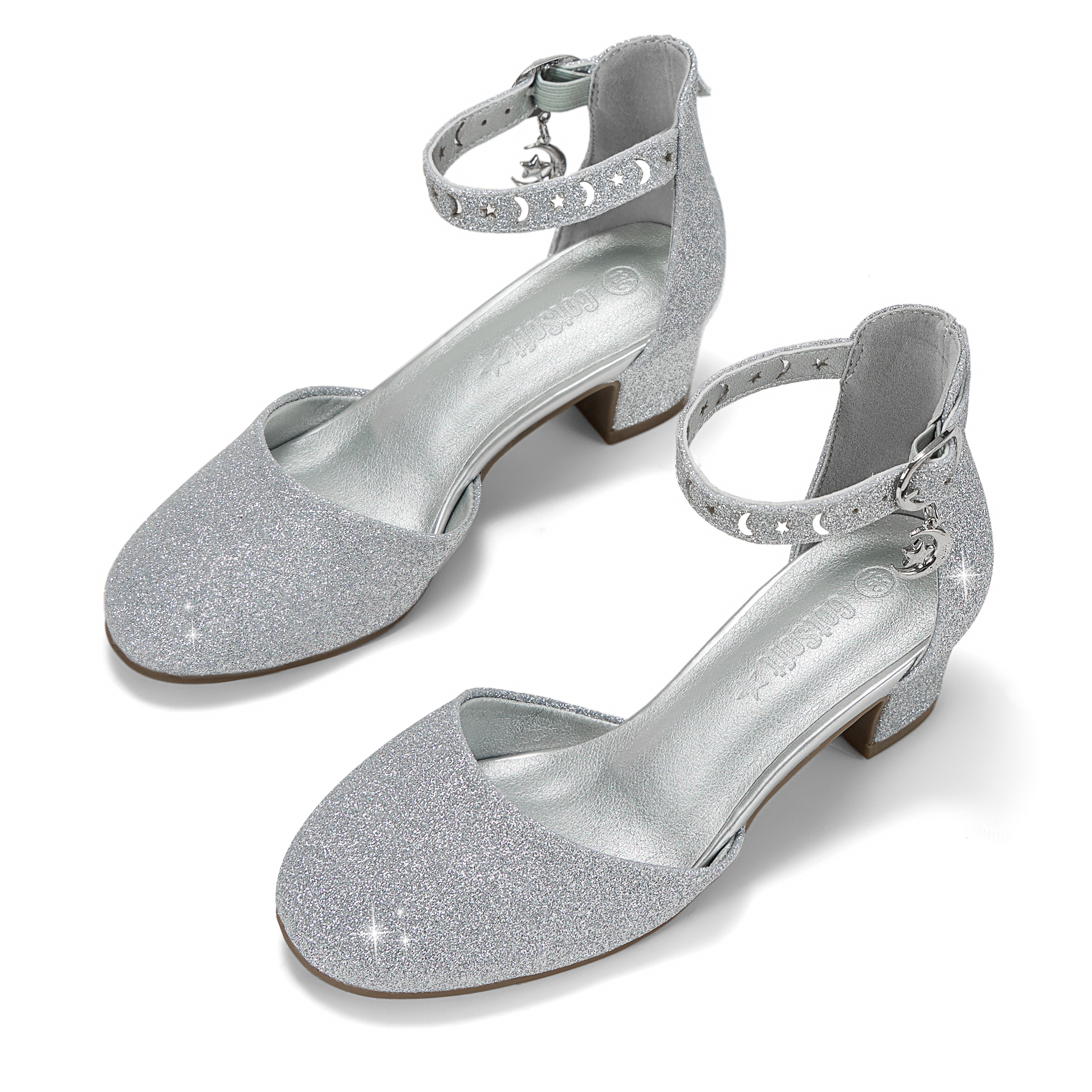 Girls Dress Shoes Ankle Strap Mary Jane Closed Round Toe Pumps Cute Pendant Block Chunky Heels Wedding Party School Birthday Shoes for Little Big Girl