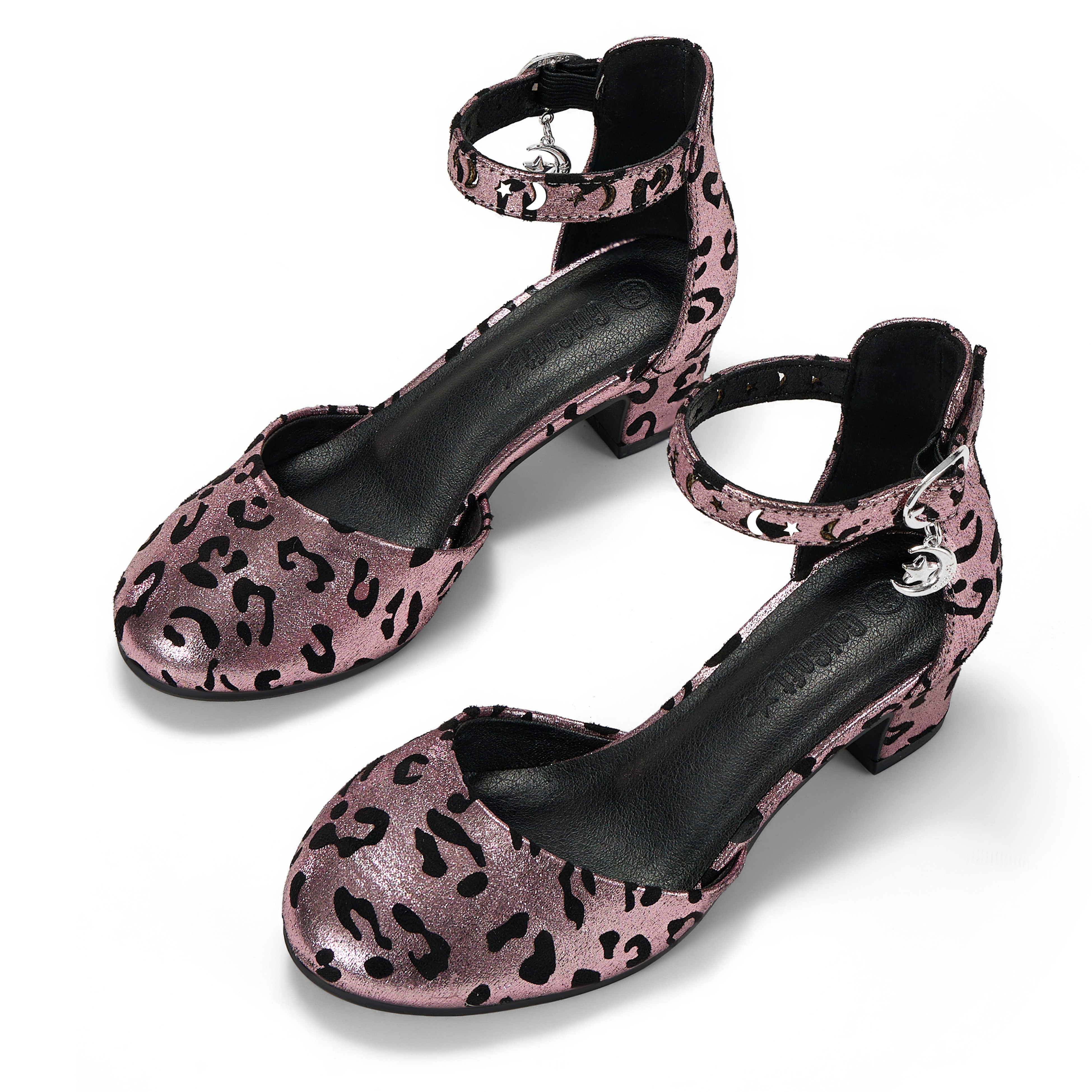 Girls Dress Shoes Ankle Strap Mary Jane Closed Round Toe Pumps Cute Pendant Block Chunky Heels Wedding Party School Birthday Shoes for Little Big Girl