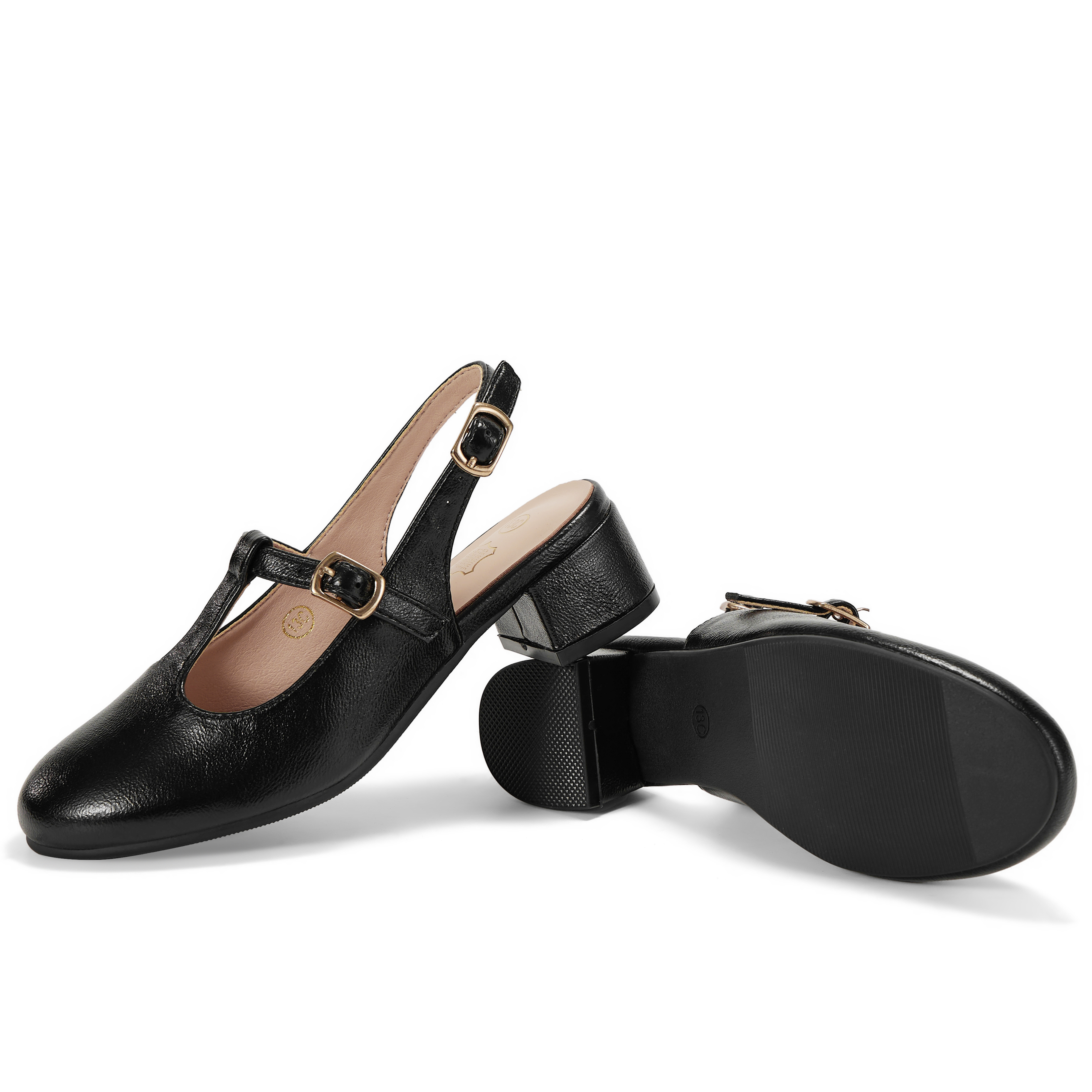 Girls Lambskin Insole Mary Jane Pumps T-Strap Slingback Shoes Cute Closed Toe Dress Shoes Low Block Heel Comfortable for Vacation Festival Party School and Daily Wear