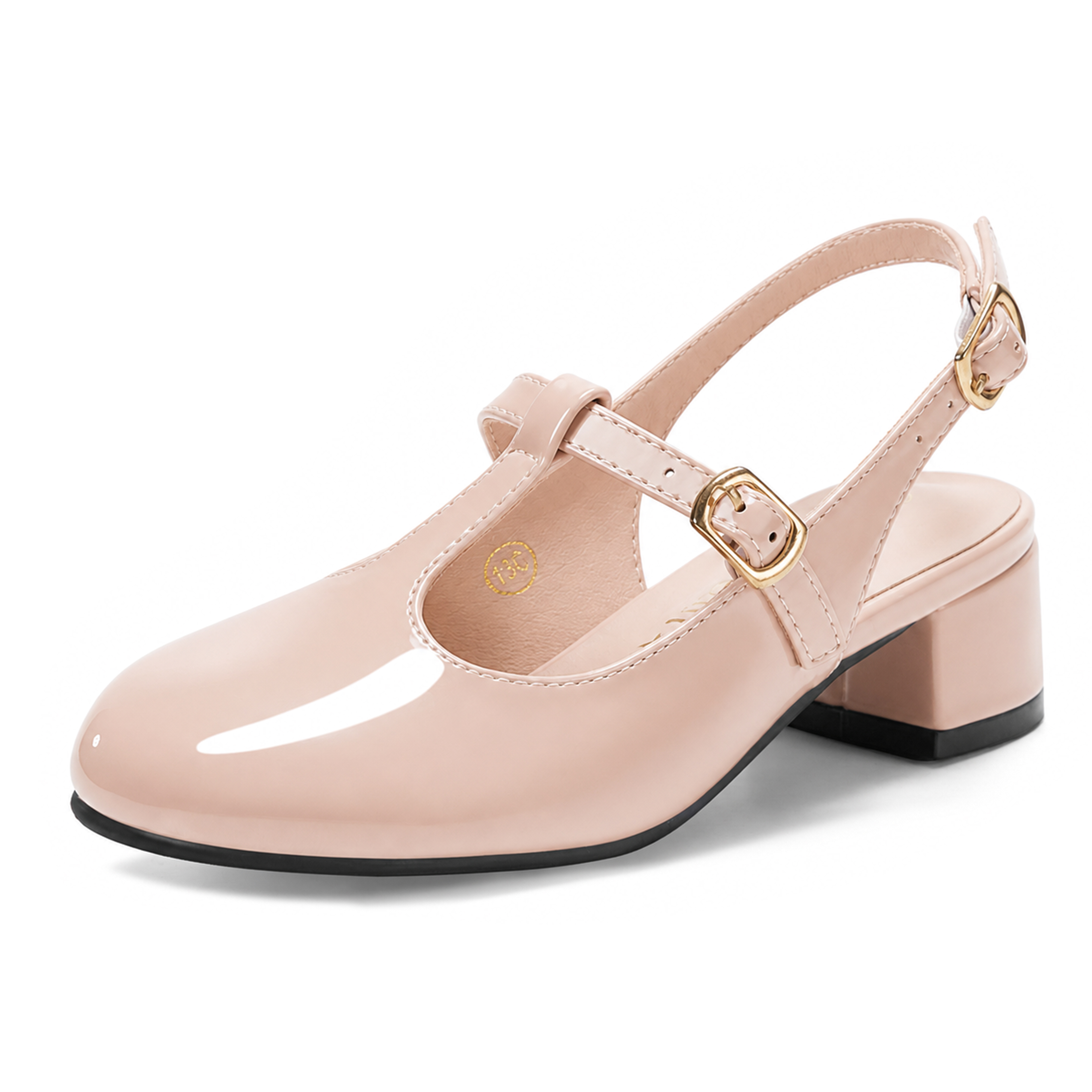 Girls Lambskin Insole Mary Jane Pumps T-Strap Slingback Shoes Cute Closed Toe Dress Shoes Low Block Heel Comfortable for Vacation Festival Party School and Daily Wear