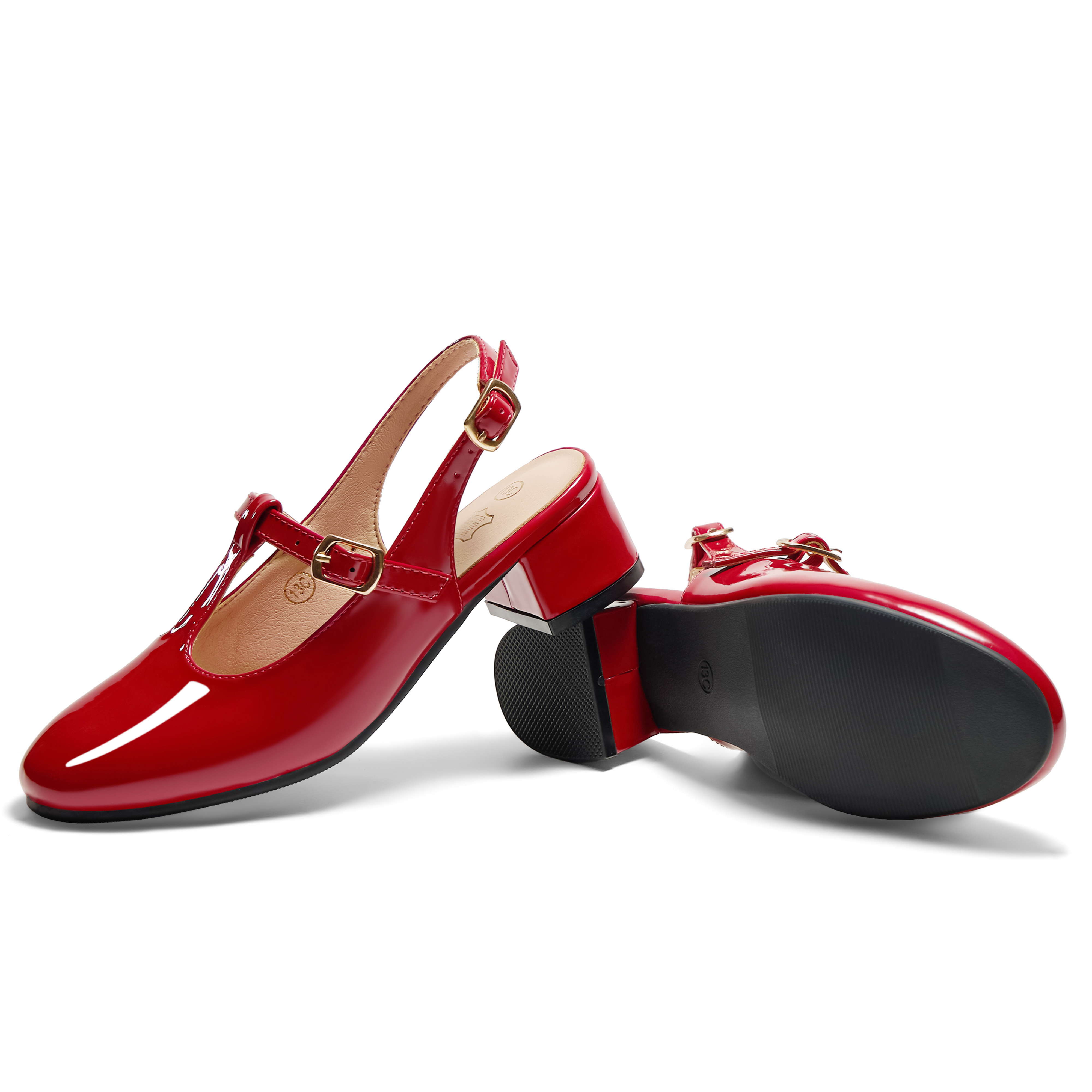 Girls Lambskin Insole Mary Jane Pumps T-Strap Slingback Shoes Cute Closed Toe Dress Shoes Low Block Heel Comfortable for Vacation Festival Party School and Daily Wear