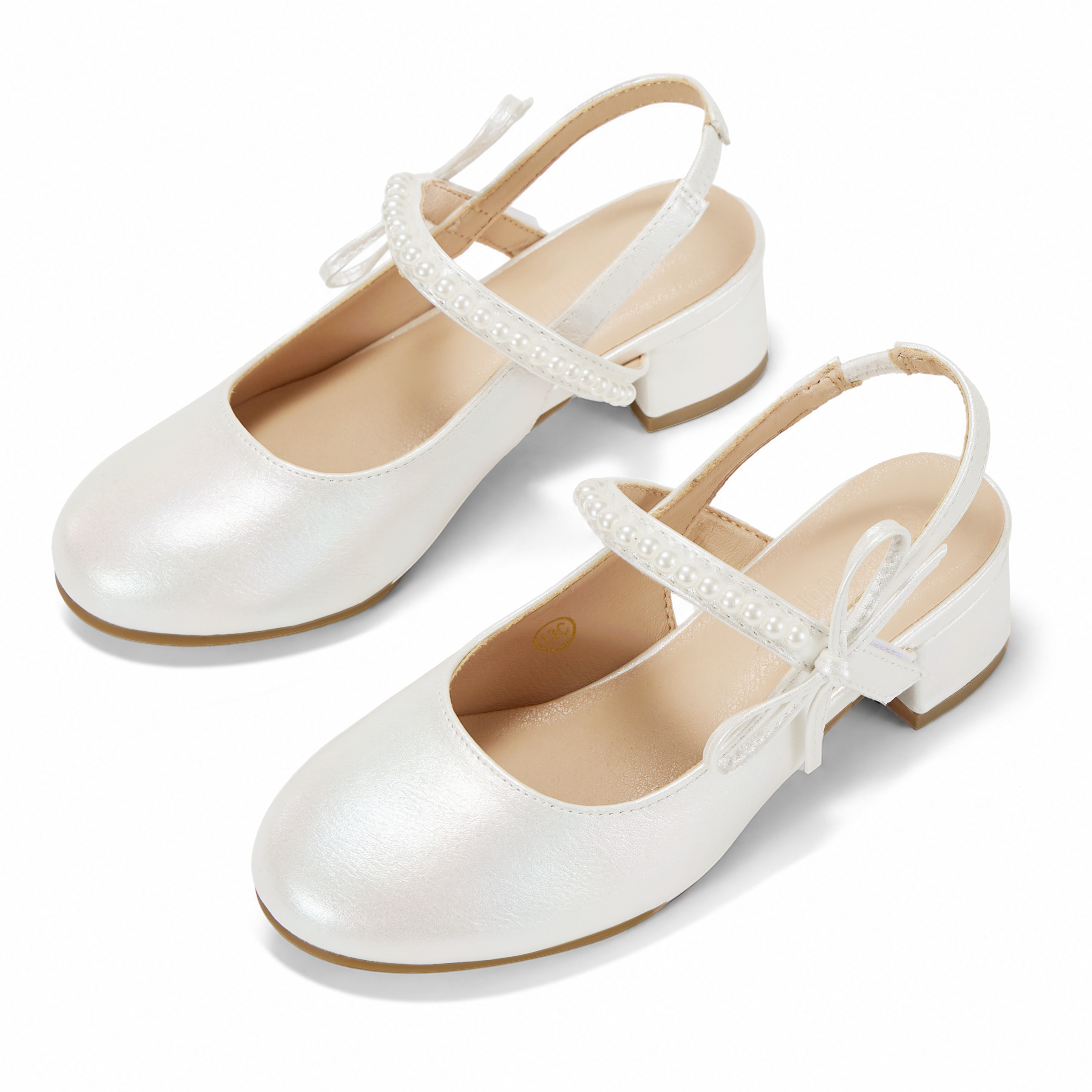 Girls Dress Shoes Low Heel Slingback Mary Jane Bow Pumps Adjustable Hook and Loop Back Strap Low Heel Shoes with Bow, for Wedding, Party, School, Toddler, Little & Big Kid Dress-up