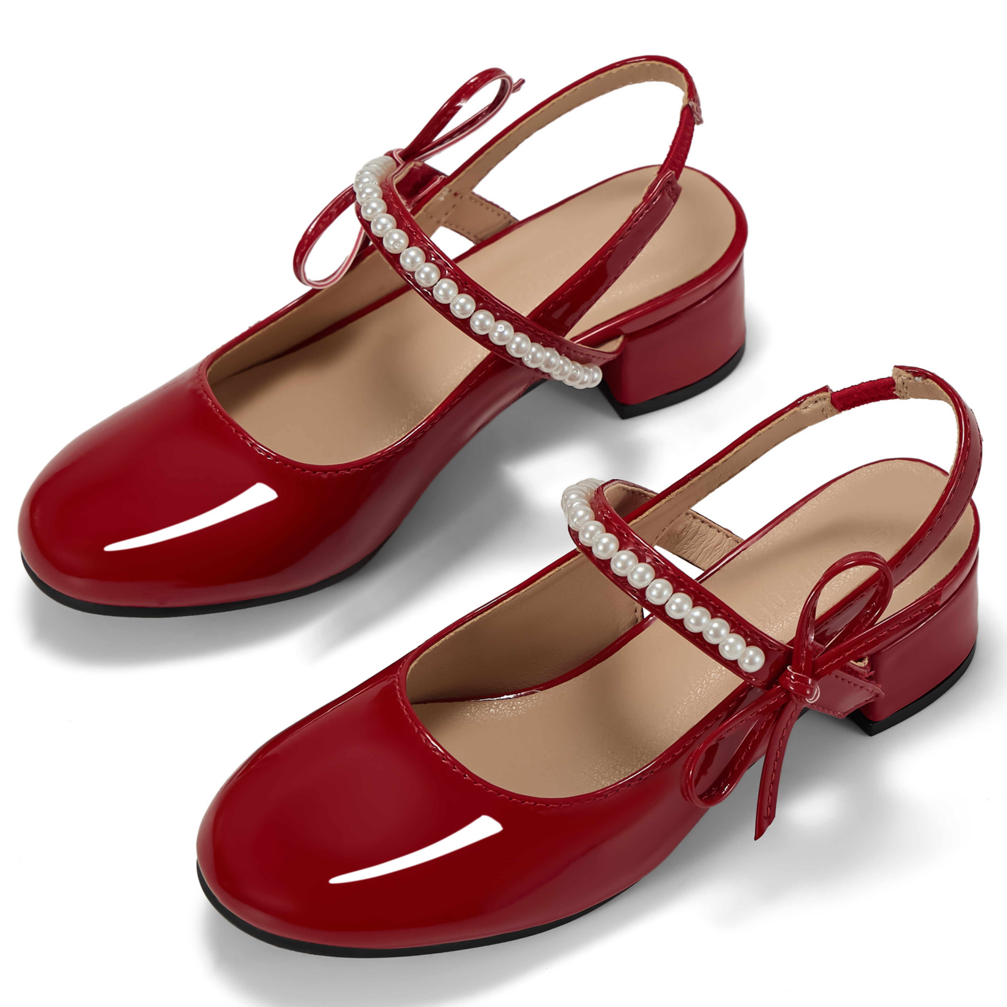 Girls Dress Shoes Low Heel Slingback Mary Jane Bow Pumps Adjustable Hook and Loop Back Strap Low Heel Shoes with Bow, for Wedding, Party, School, Toddler, Little & Big Kid Dress-up