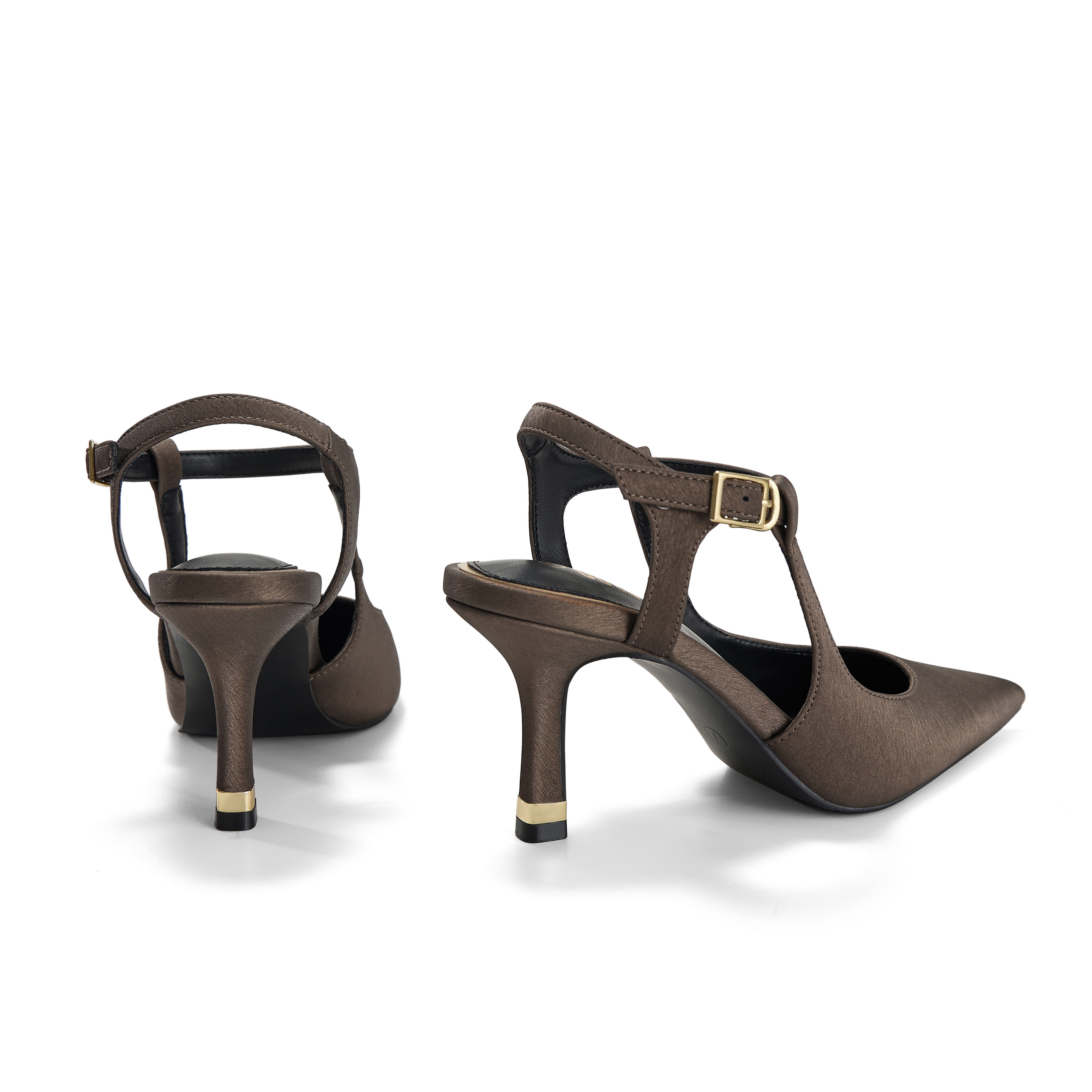 Womens Slingback Pointed Toe Pumps Ankle Buckle Strap Stiletto Dress Heels Gold heel trim, adjustable buckle ankle strap, ideal for office, weddings, dates and formal evening wear