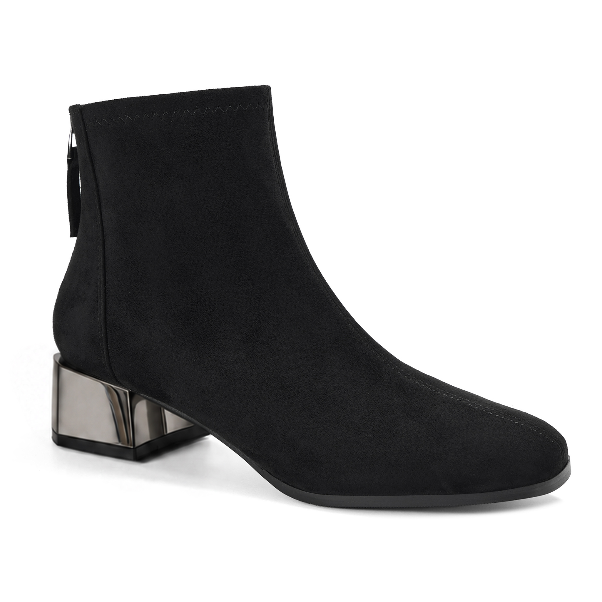 Womens Lambskin Insole Square Toe Ankle Boots Back Zip Plated Heel Modern Rear-zip Ankle Boots with Electroplated Block Heel, Ideal for Office, Dates, Parties & Autumn Daily Wear