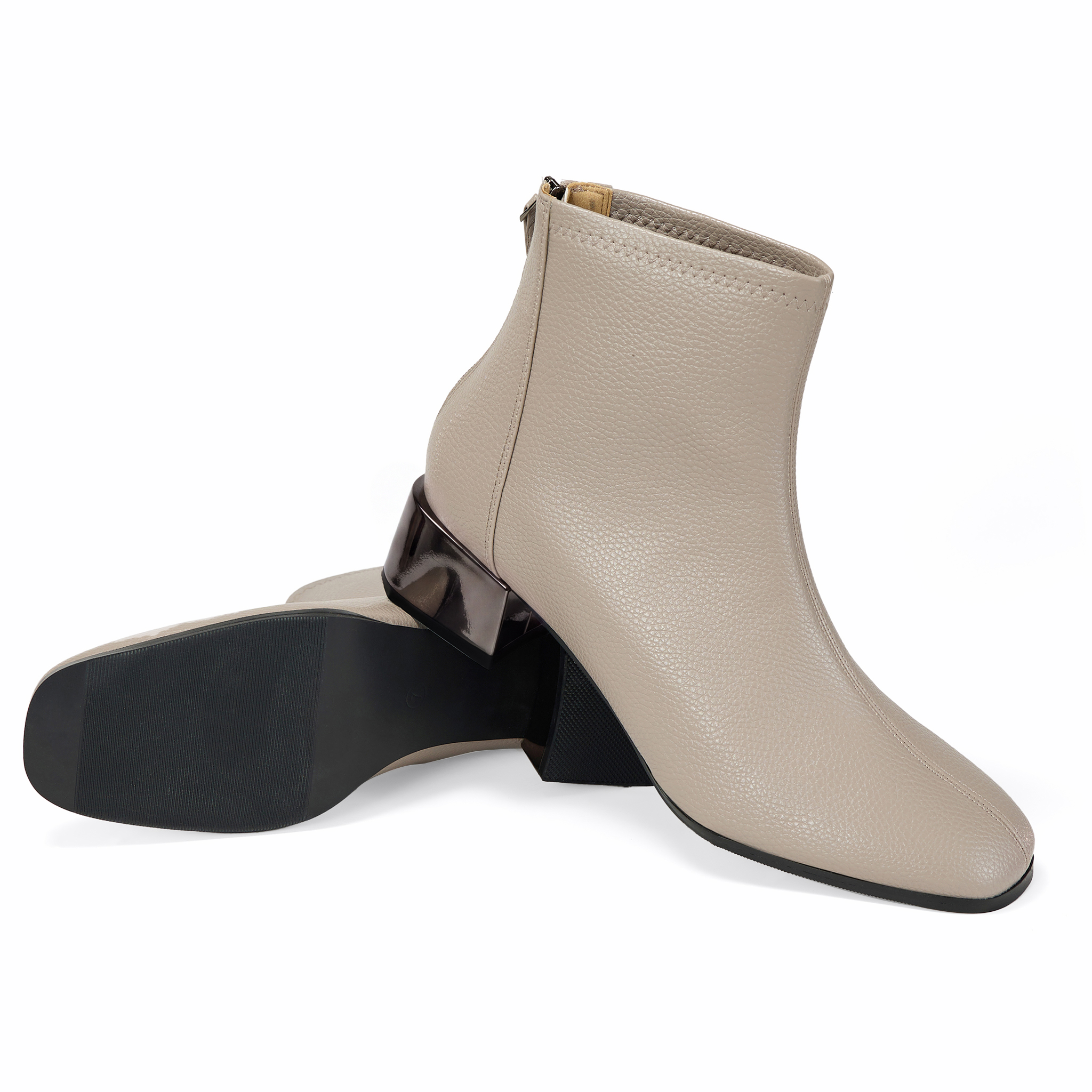 Womens Lambskin Insole Square Toe Ankle Boots Back Zip Plated Heel Modern Rear-zip Ankle Boots with Electroplated Block Heel, Ideal for Office, Dates, Parties & Autumn Daily Wear