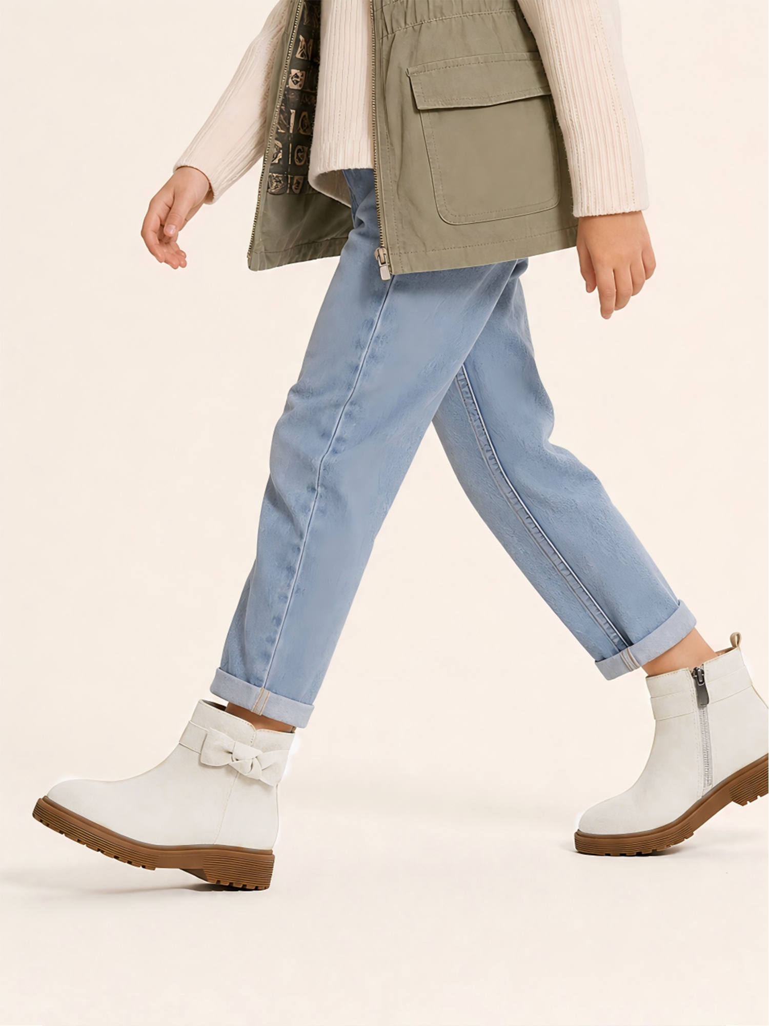 Girls Genuine Leather Ankle Boots Round Toe Side Zip Bow Fall Boots Girls Leather Ankle Boots Bow Lambskin Insole Comfy All Day Anti-slip Sole School Parties Weddings Fall Winter Daily Wear