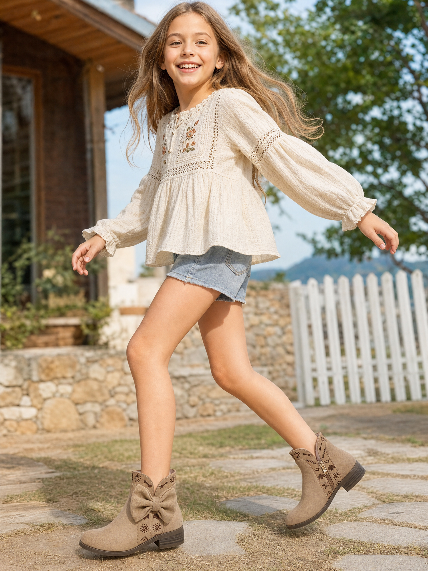 Girls Lambskin Insole Ankle Boots Side Bow Low Heel Booties Shoes Cute Bow Knot Lambskin Booties Low Chunky Heel Comfortable Party School Daily Shoes for Little Big Kid