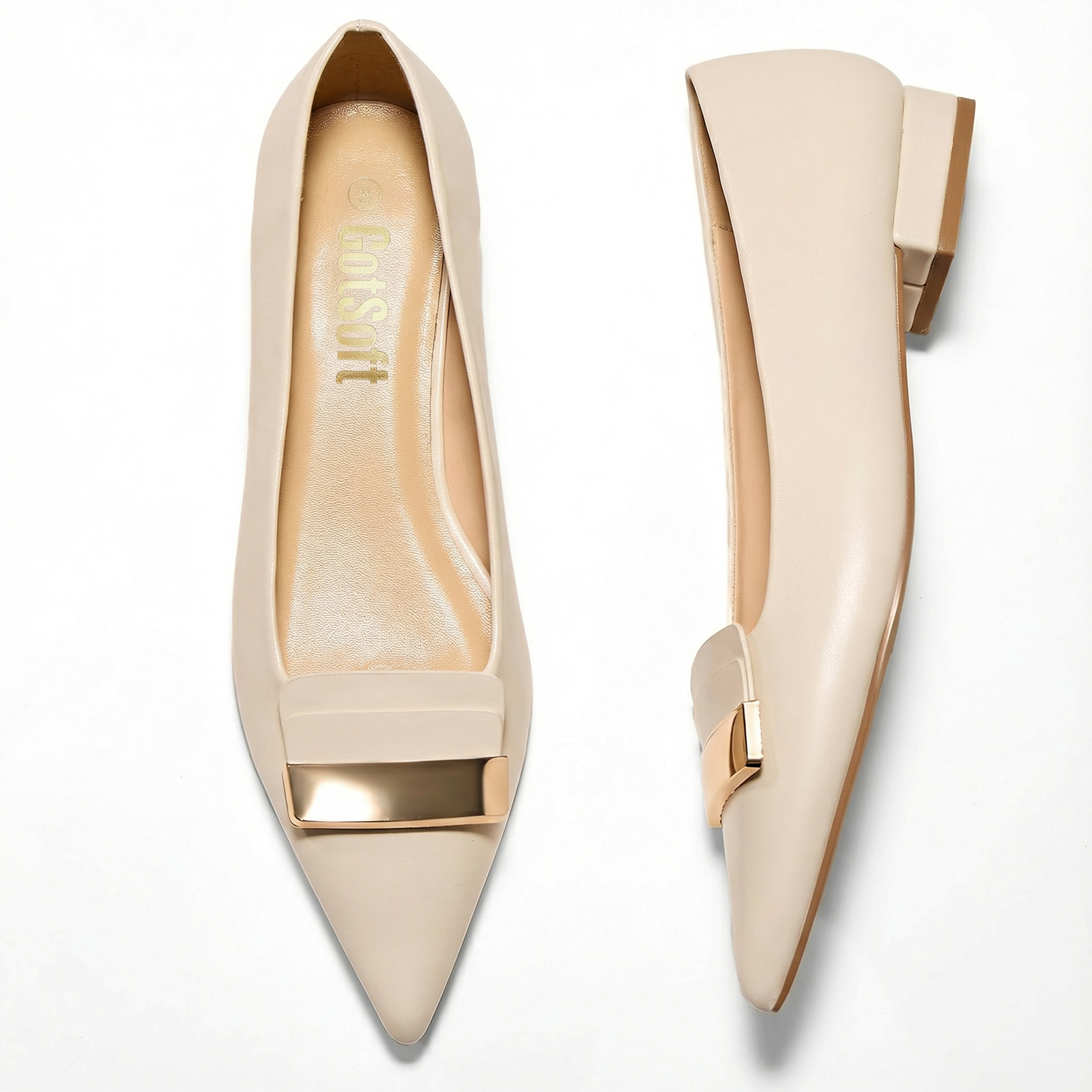 Women's Pointed Toe Metal Deco Flats Slip on Flat Comfortable Dress Shoes