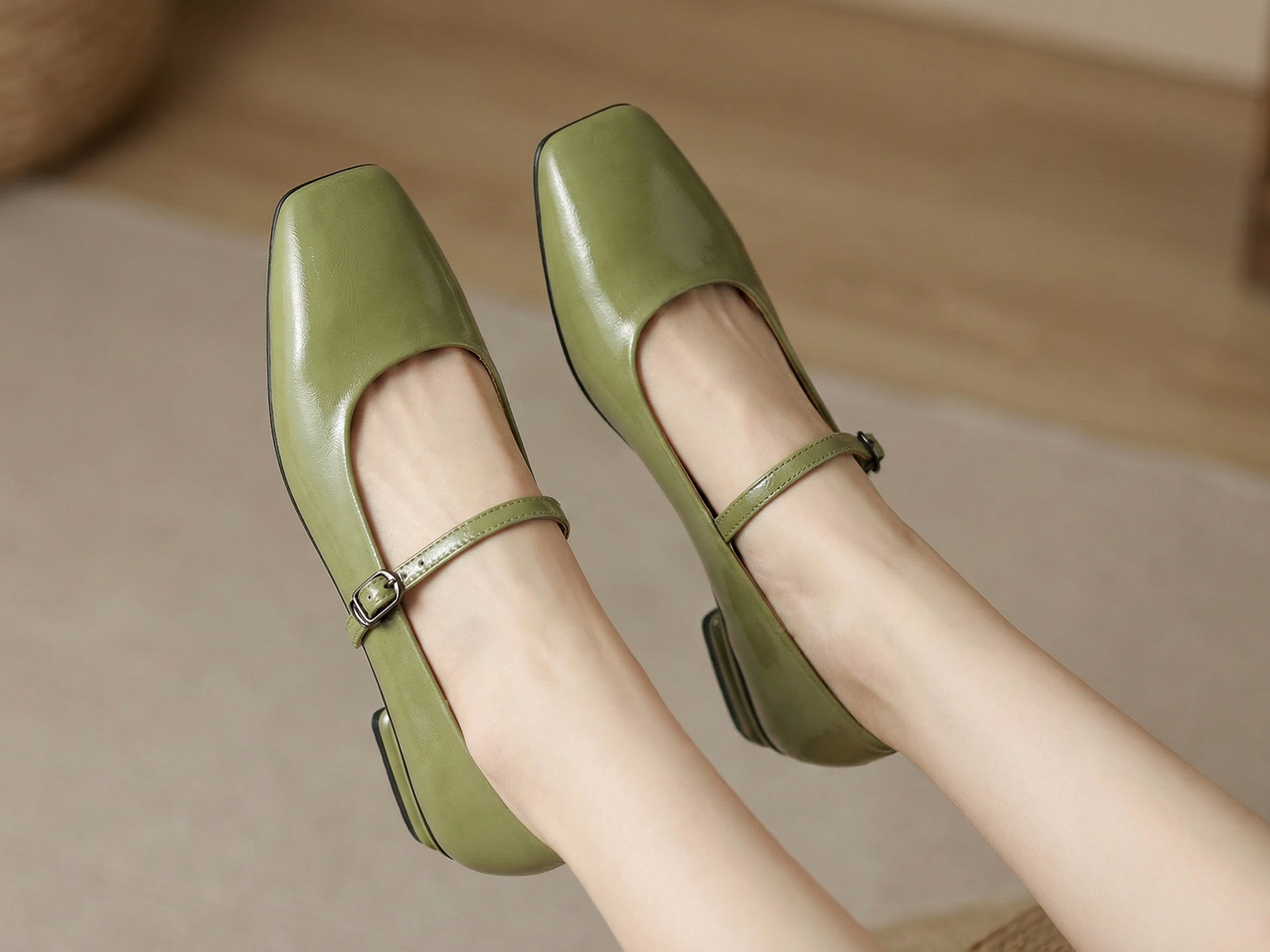 Womens Mary Jane Flats Closed Square Toe Ballet Flat Dressy Comfortable Slip on Shoes