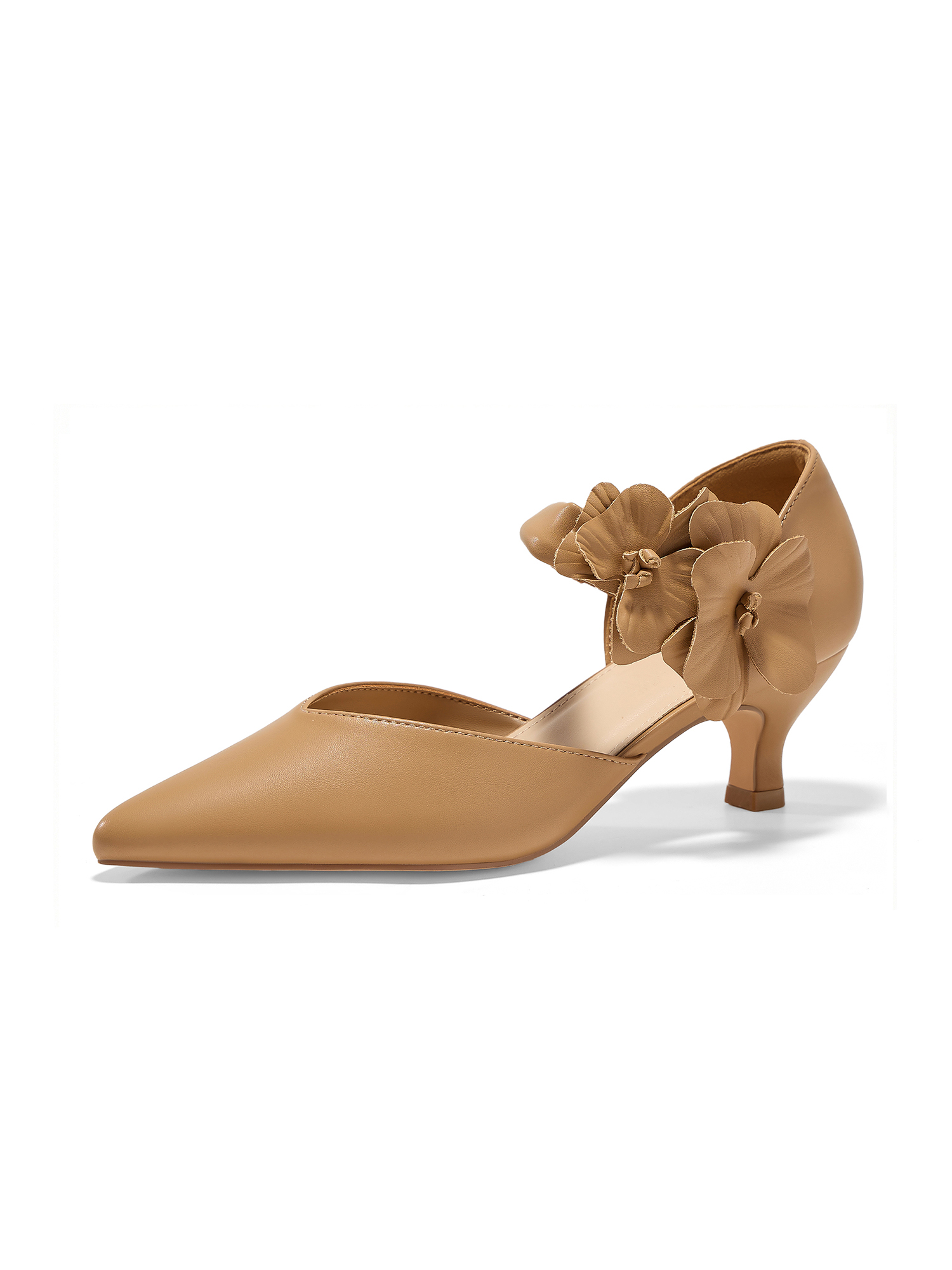 Womens Low Kitten Heels Pointed Toe Slip on Pumps Flower Ankle Strap Elegant Party Wedding Dress Shoes