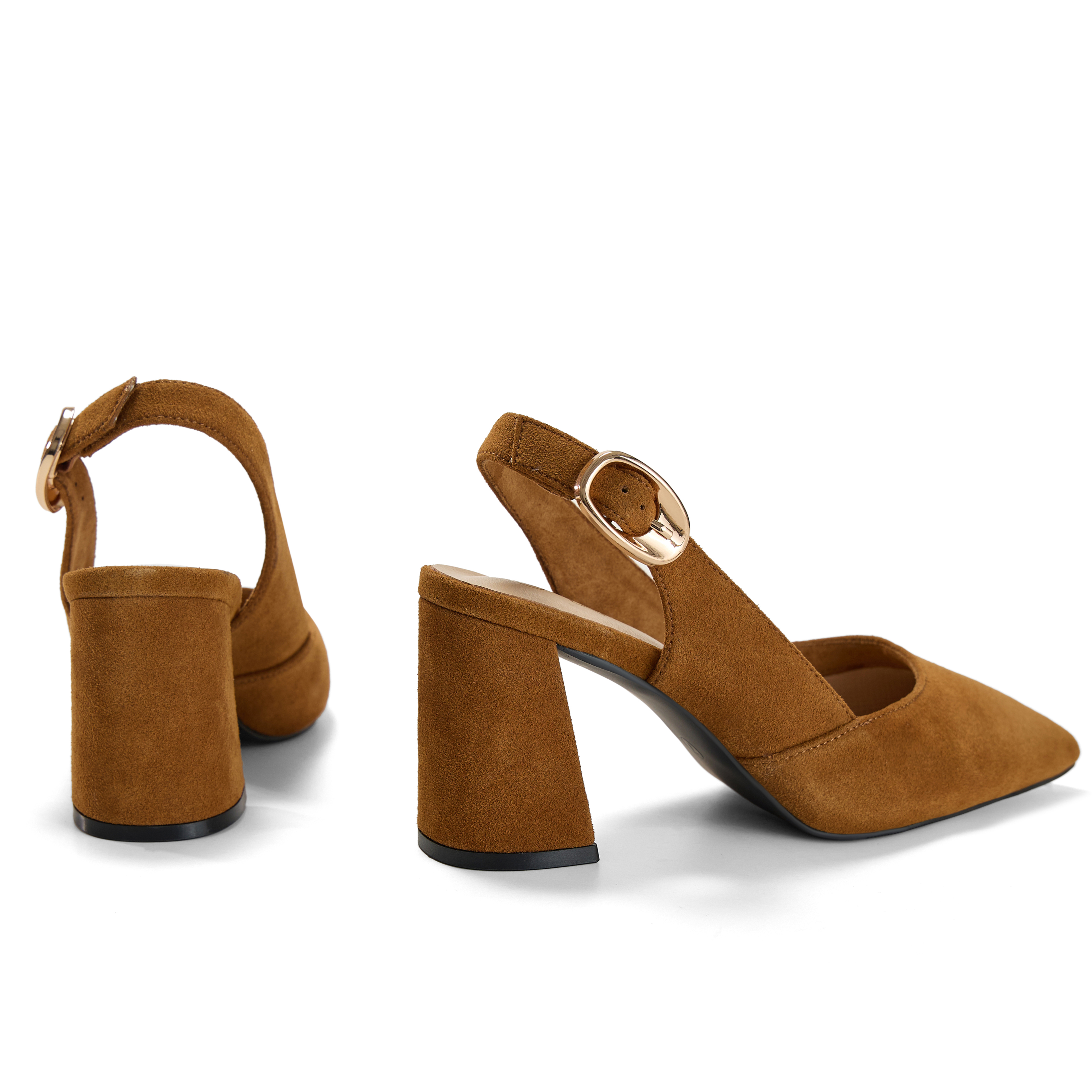 Womens Genuine Leather Pointed Toe Slingback Pumps Block Heel Shoes Chic Pointed Toe Slingback Heels with Adjustable Buckle, Soft Lambskin Insole, Ideal for Office, Dates, Parties & Formal Wear