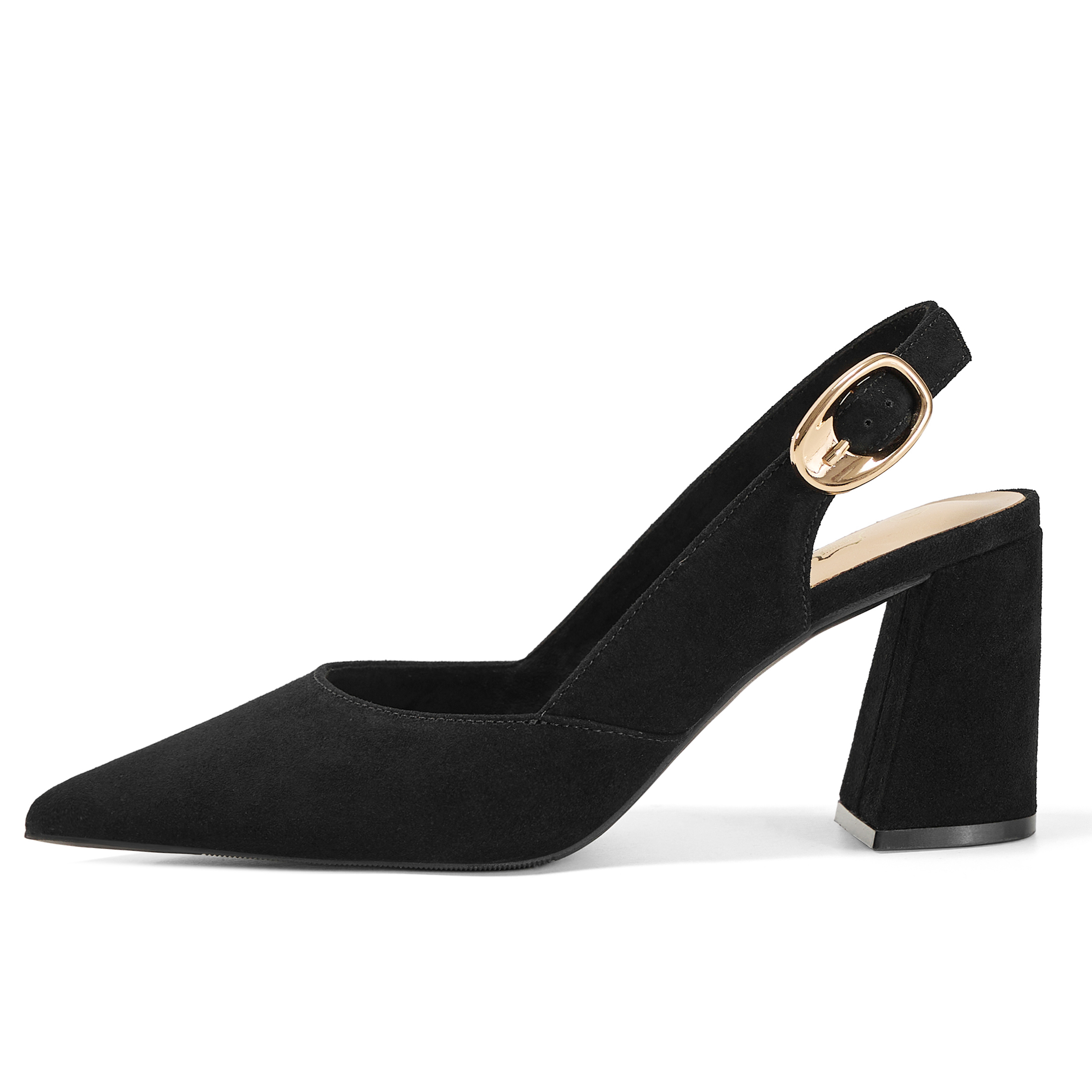 Womens Genuine Leather Pointed Toe Slingback Pumps Block Heel Shoes Chic Pointed Toe Slingback Heels with Adjustable Buckle, Soft Lambskin Insole, Ideal for Office, Dates, Parties & Formal Wear