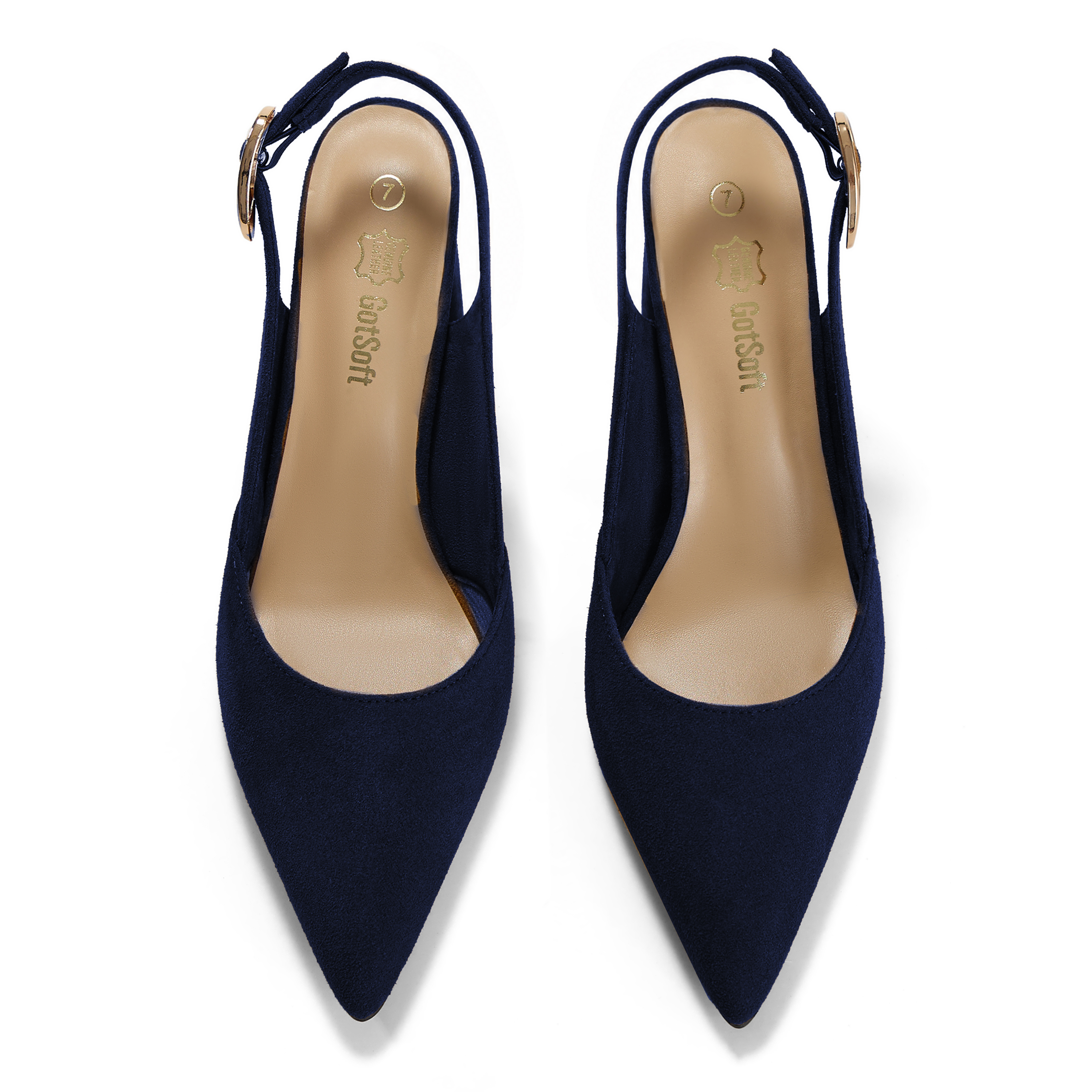 Womens Genuine Leather Pointed Toe Slingback Pumps Block Heel Shoes Chic Pointed Toe Slingback Heels with Adjustable Buckle, Soft Lambskin Insole, Ideal for Office, Dates, Parties & Formal Wear