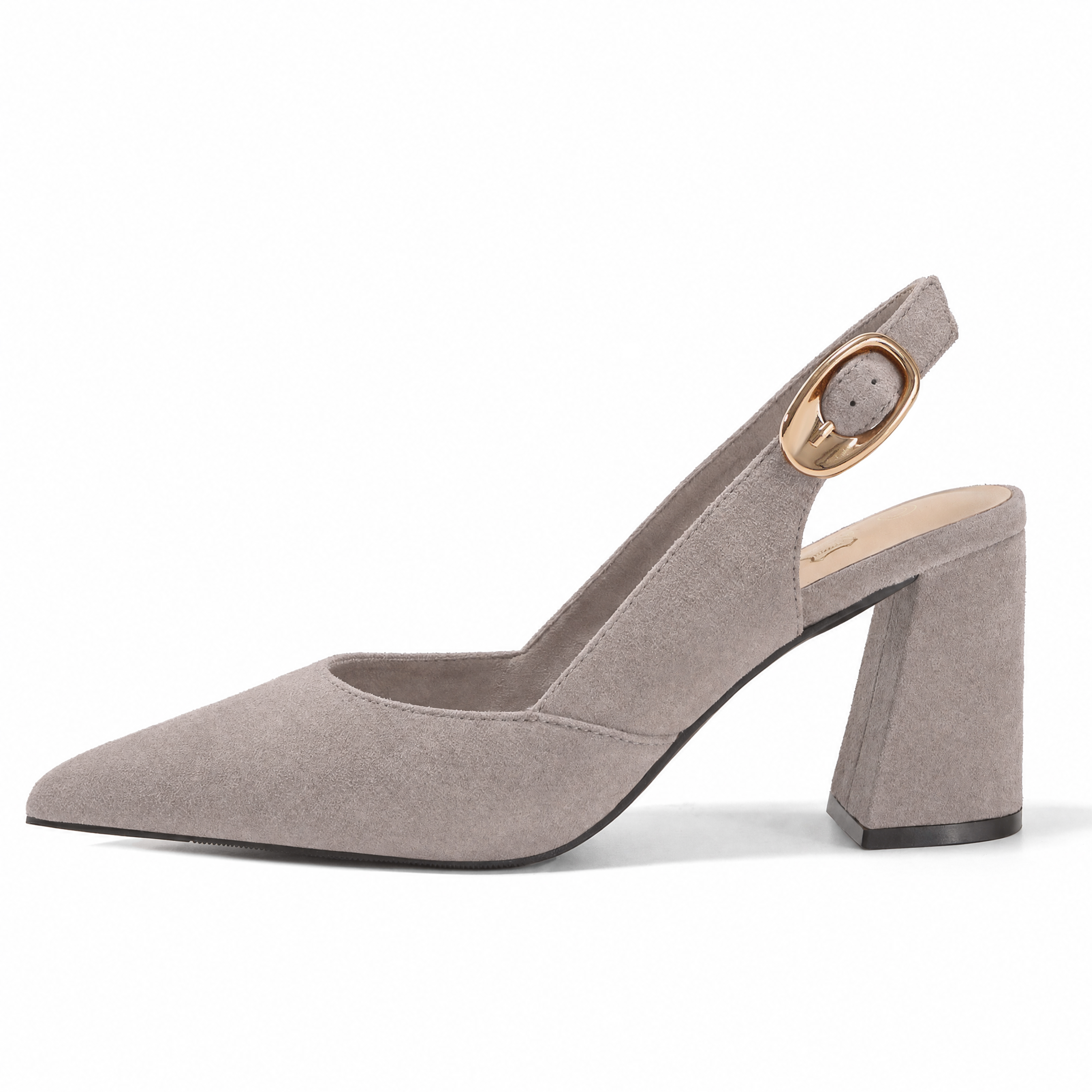 Womens Genuine Leather Pointed Toe Slingback Pumps Block Heel Shoes Chic Pointed Toe Slingback Heels with Adjustable Buckle, Soft Lambskin Insole, Ideal for Office, Dates, Parties & Formal Wear