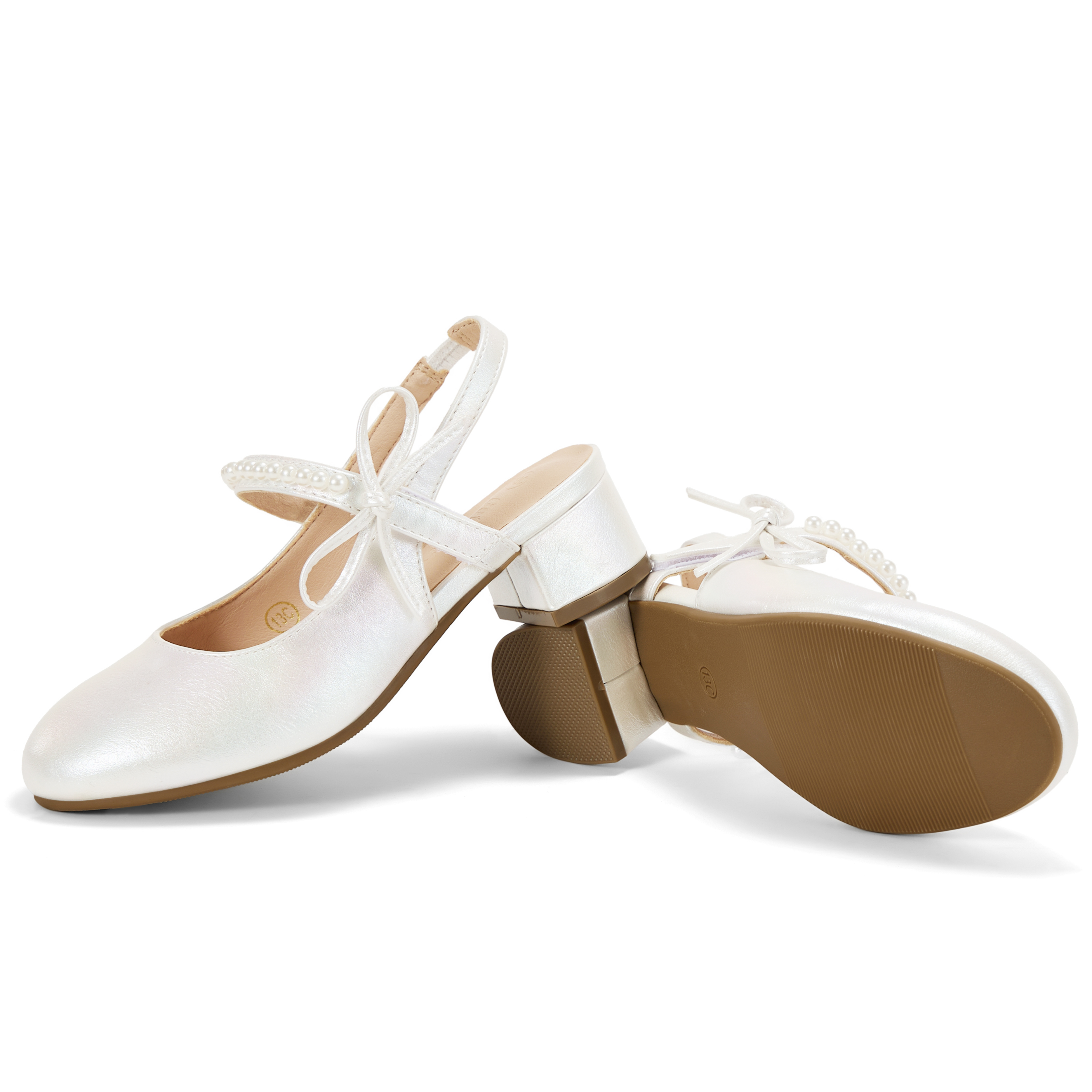 Girls Dress Shoes Low Heel Slingback Mary Jane Bow Pumps Adjustable Hook and Loop Back Strap Low Heel Shoes with Bow, for Wedding, Party, School, Toddler, Little & Big Kid Dress-up