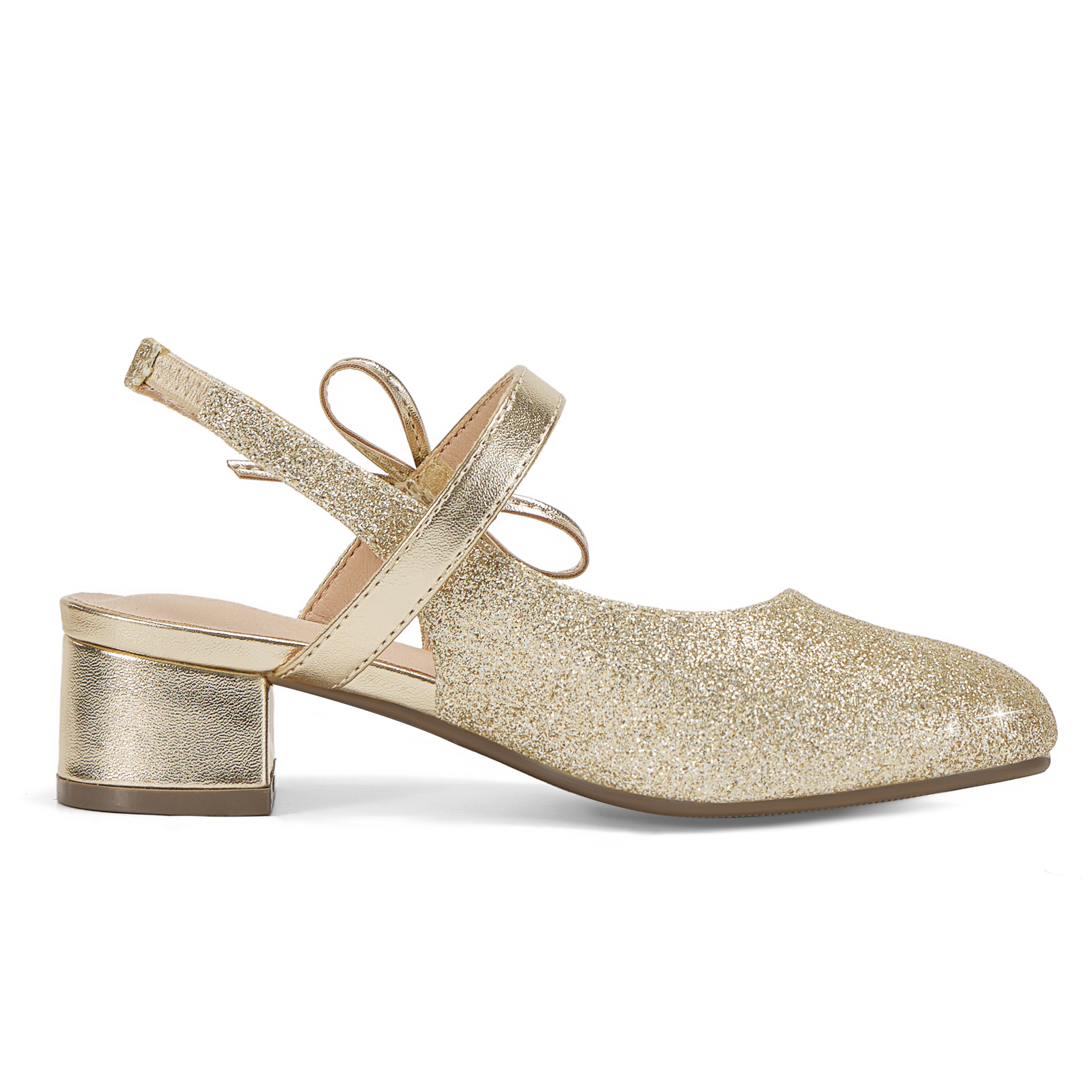 Girls Dress Shoes Low Heel Slingback Mary Jane Bow Pumps Adjustable Hook and Loop Back Strap Low Heel Shoes with Bow, for Wedding, Party, School, Toddler, Little & Big Kid Dress-up