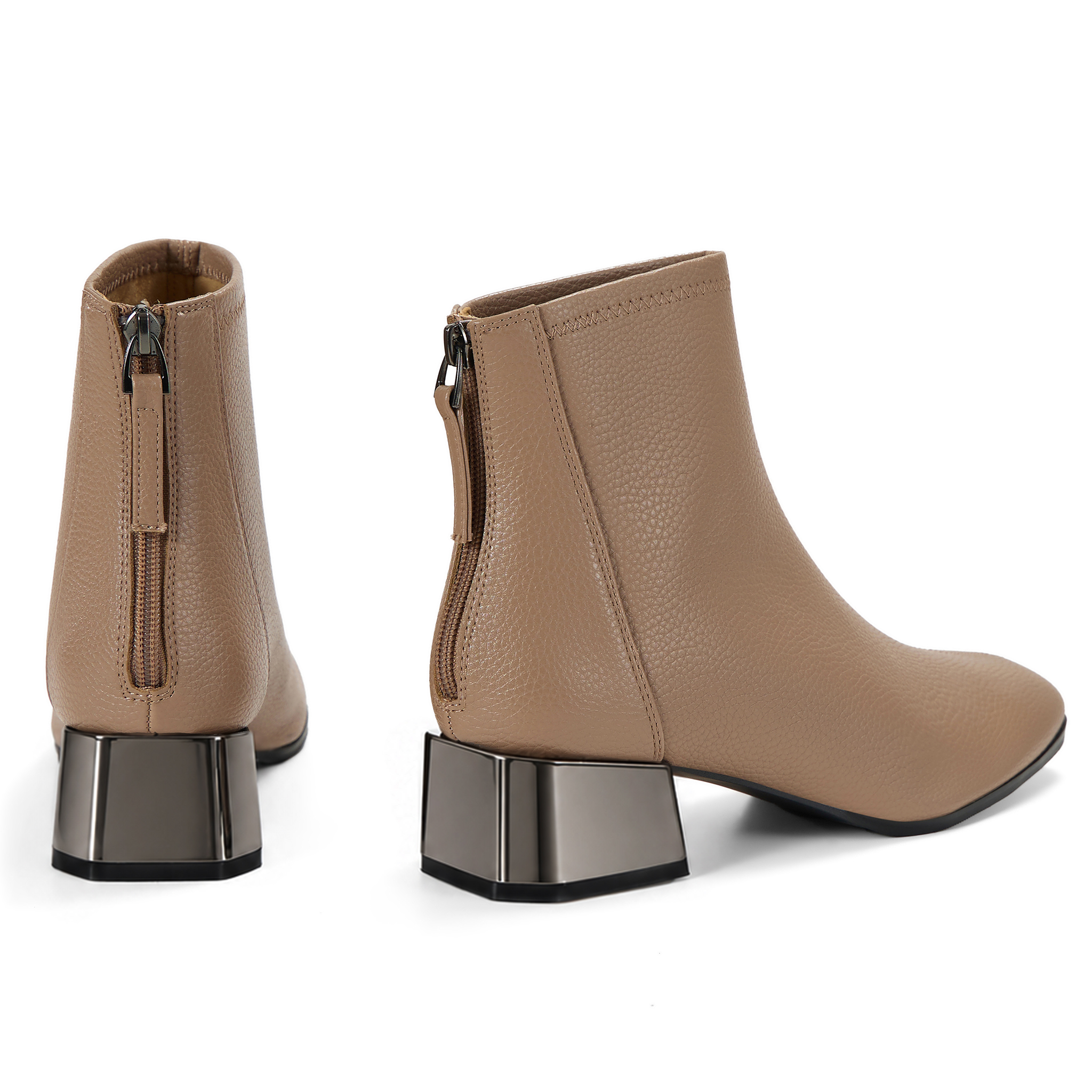 Womens Lambskin Insole Square Toe Ankle Boots Back Zip Plated Heel Modern Rear-zip Ankle Boots with Electroplated Block Heel, Ideal for Office, Dates, Parties & Autumn Daily Wear