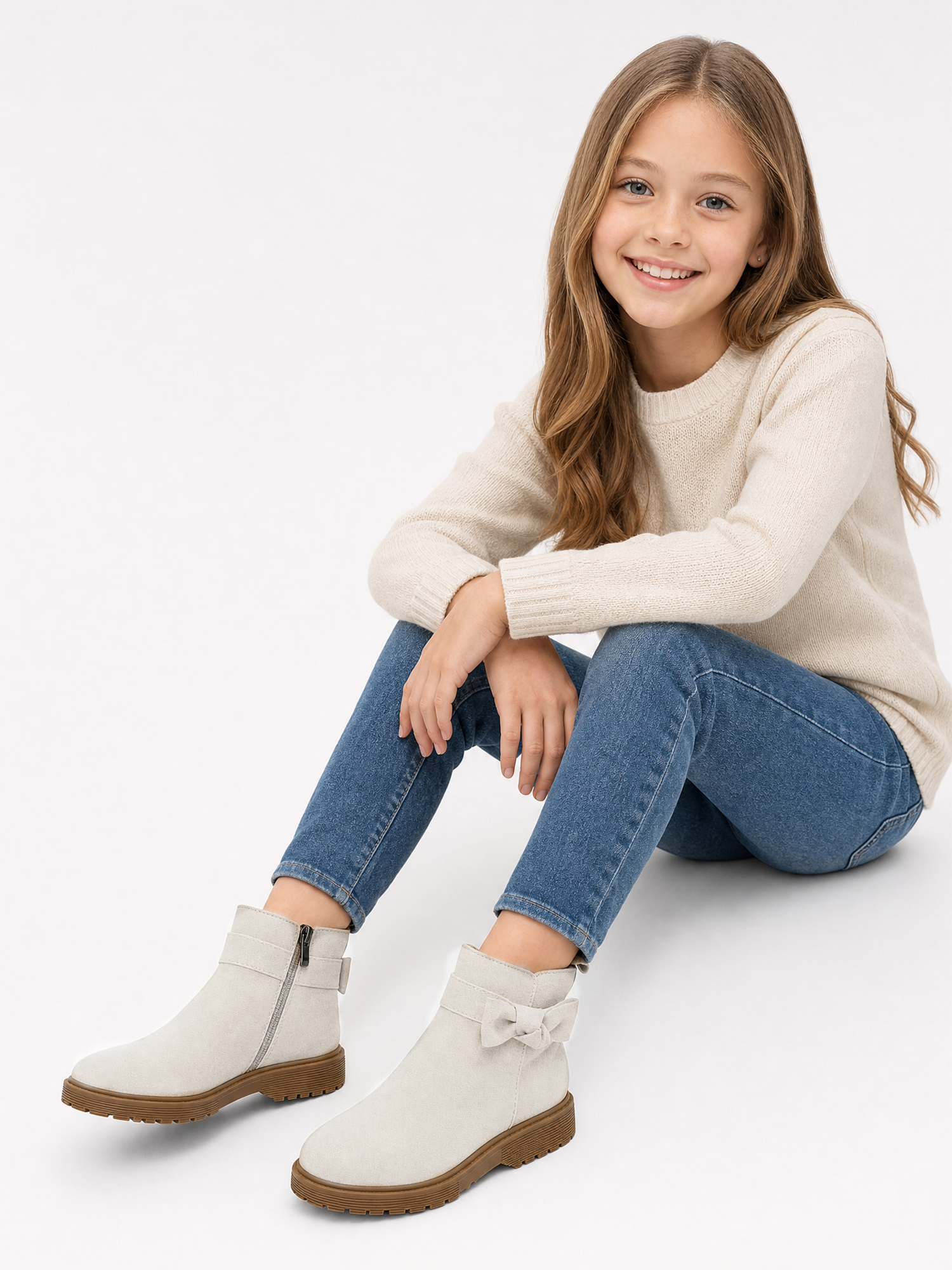 Girls Genuine Leather Ankle Boots Round Toe Side Zip Bow Fall Boots Girls Leather Ankle Boots Bow Lambskin Insole Comfy All Day Anti-slip Sole School Parties Weddings Fall Winter Daily Wear