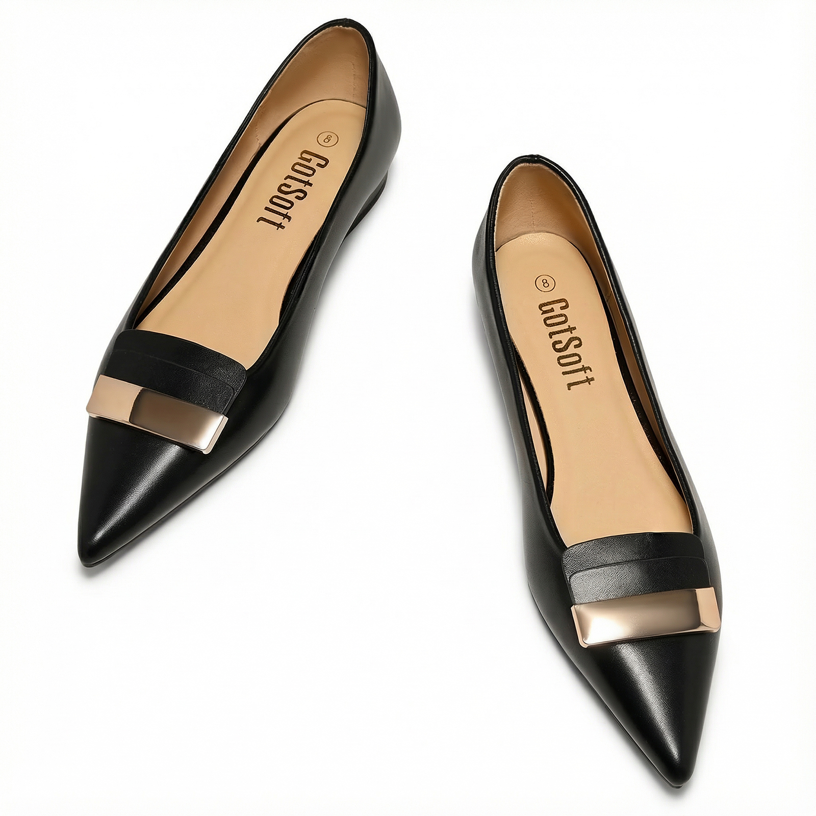 Women's Pointed Toe Metal Deco Flats Slip on Flat Comfortable Dress Shoes