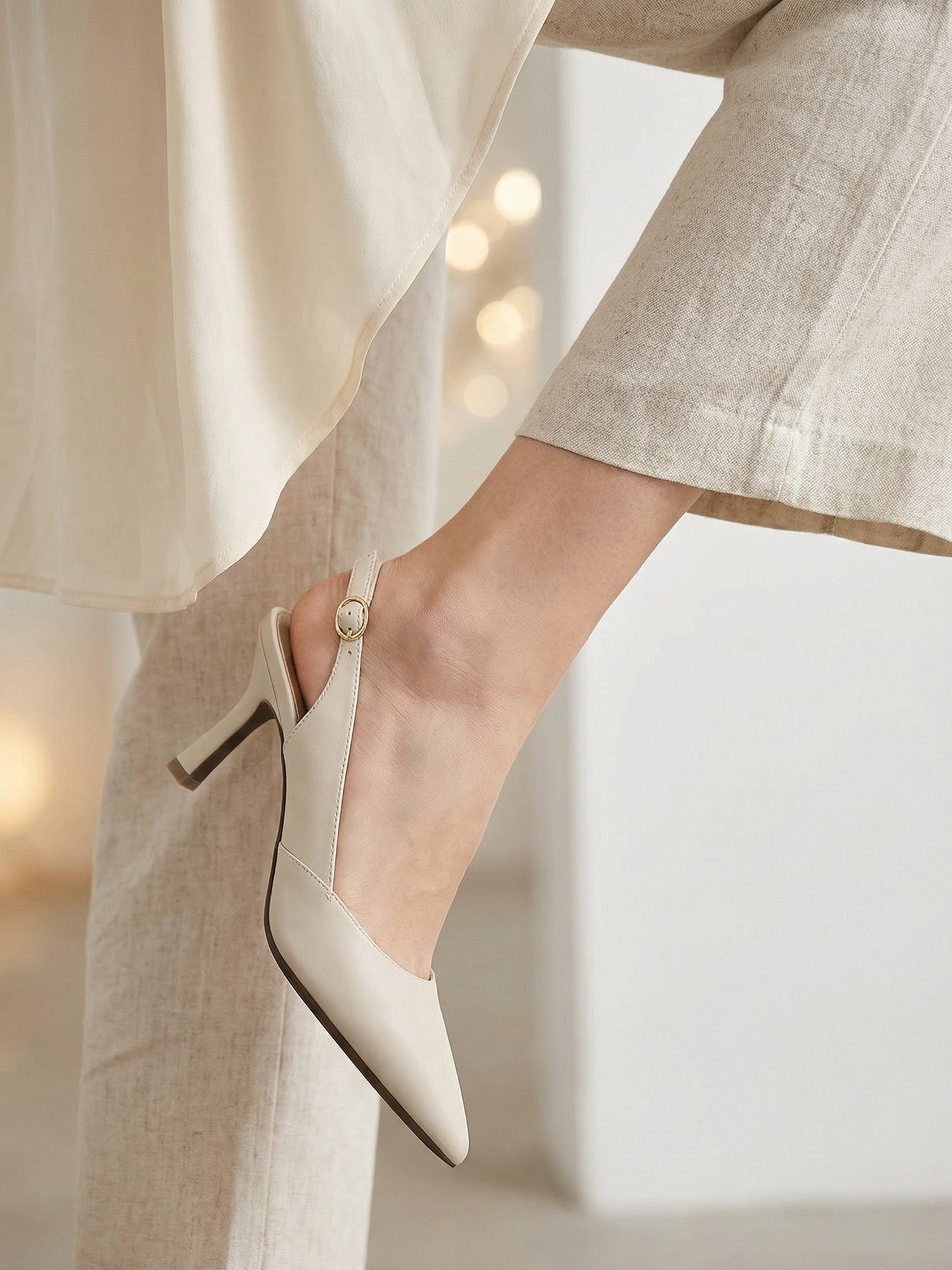 Women's Slingback Kitten Heels Closed Pointed Toe Pumps Wedding Party Dress Shoes