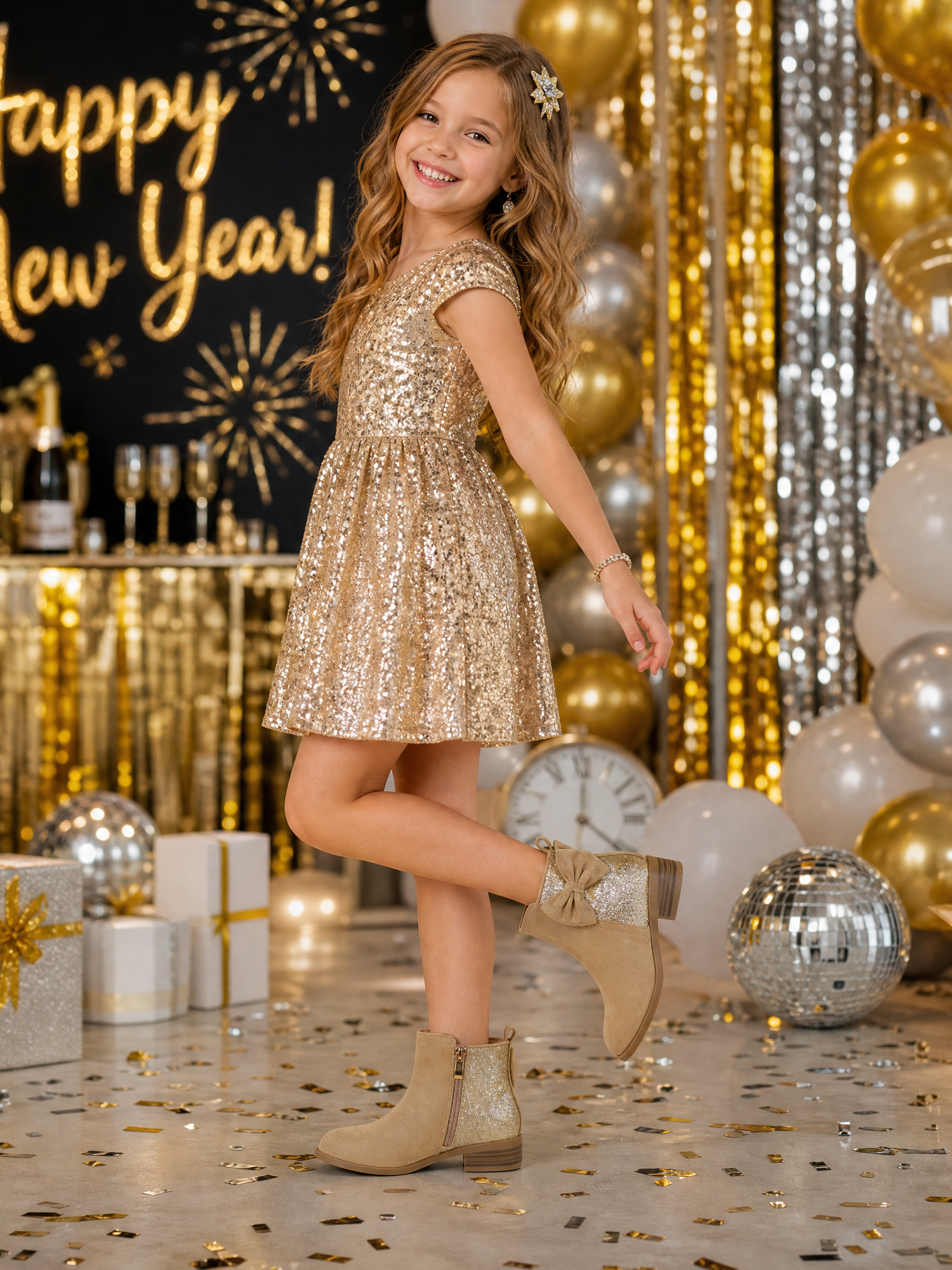 Girls Bow Glitter Ankle Boots Side Zipper Low Heel Dress Shoes | Cute Bow Knot Booties Low Chunky Heel Comfortable School Shoes for Little Big Kid