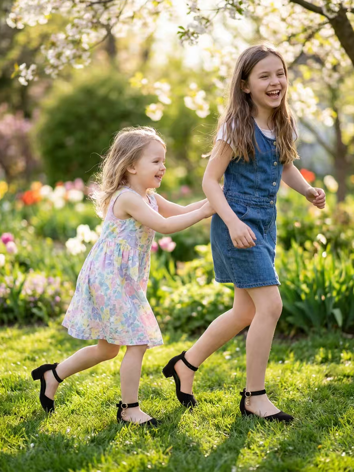 Girls Dress Shoes Ankle Strap Mary Jane Closed Round Toe Pumps Cute Pendant Block Chunky Heels Wedding Party School Birthday Shoes for Little Big Girl