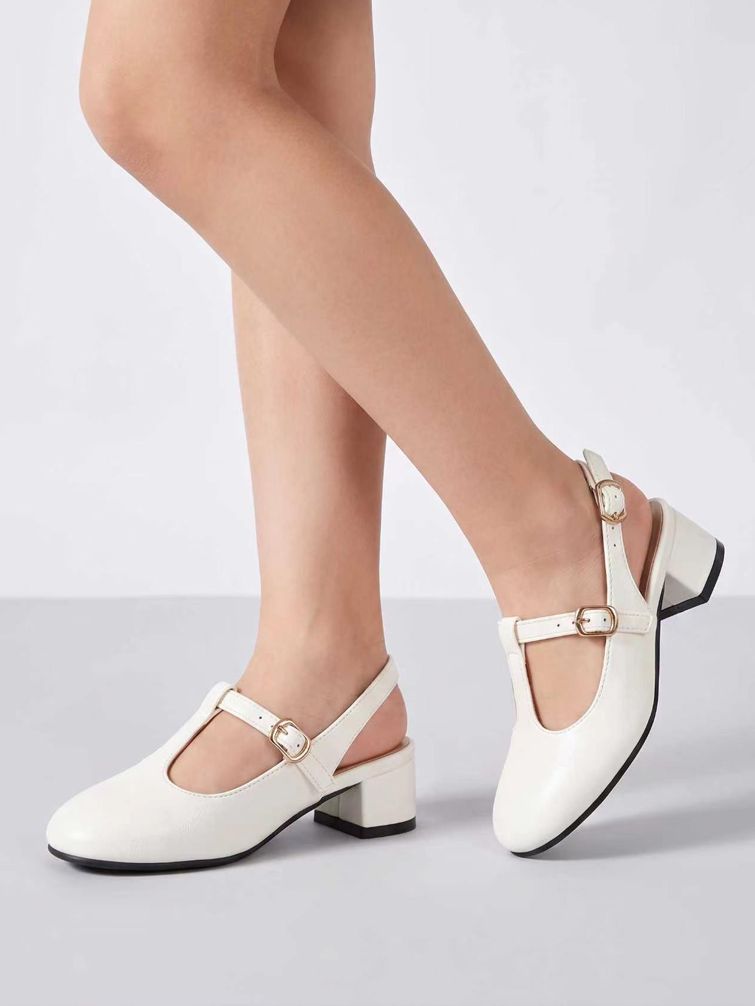 Girls Lambskin Insole Mary Jane Pumps T-Strap Slingback Shoes Cute Closed Toe Dress Shoes Low Block Heel Comfortable for Vacation Festival Party School and Daily Wear
