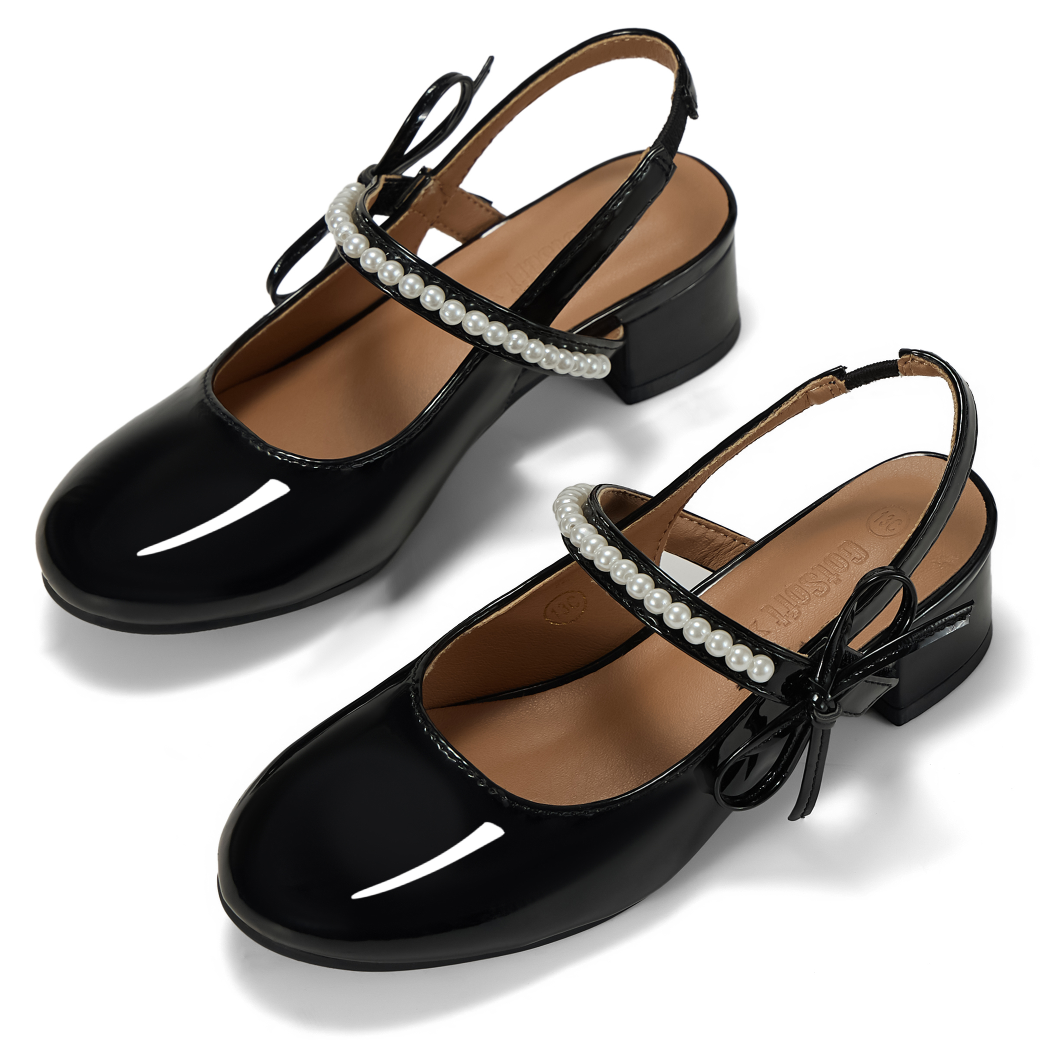 Girls Dress Shoes Low Heel Slingback Mary Jane Bow Pumps Adjustable Hook and Loop Back Strap Low Heel Shoes with Bow, for Wedding, Party, School, Toddler, Little & Big Kid Dress-up