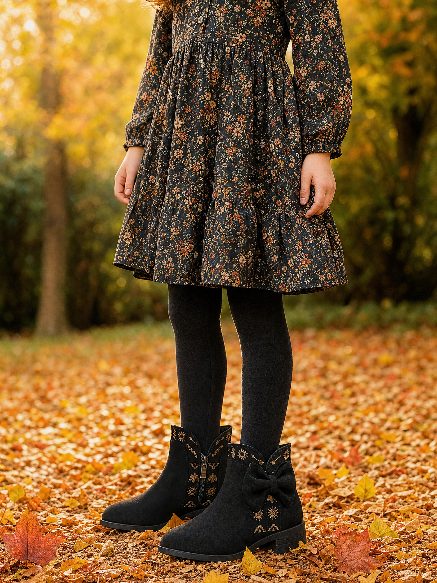Girls Lambskin Insole Ankle Boots Side Bow Low Heel Booties Shoes Cute Bow Knot Lambskin Booties Low Chunky Heel Comfortable Party School Daily Shoes for Little Big Kid