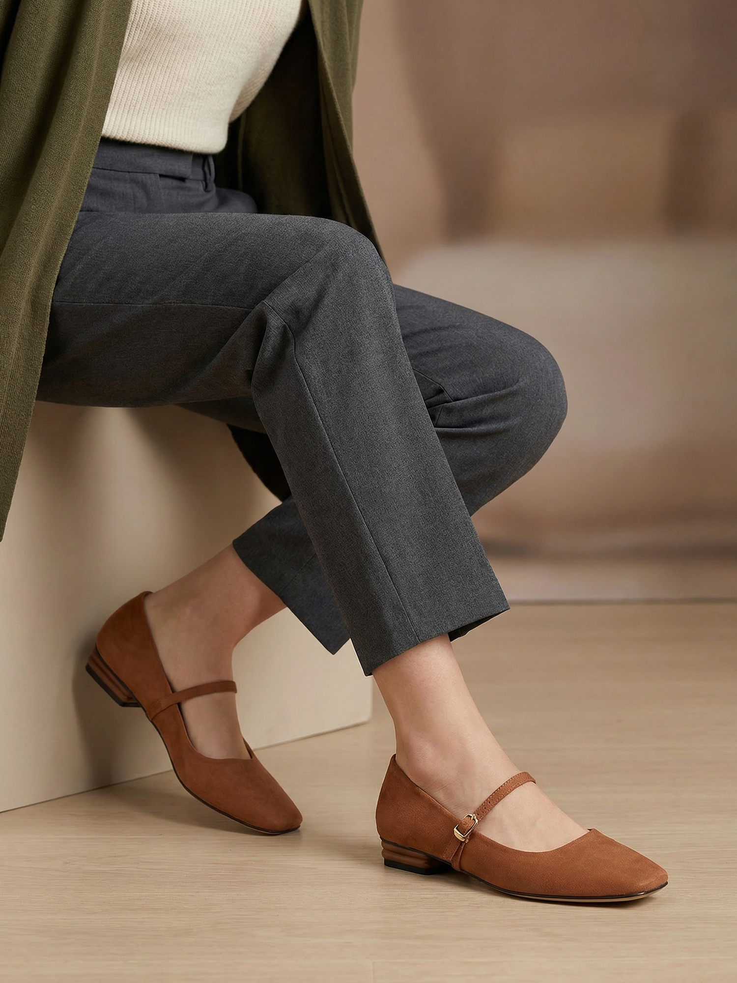 Womens Mary Jane Flats Closed Square Toe Ballet Flat Dressy Comfortable Slip on Shoes