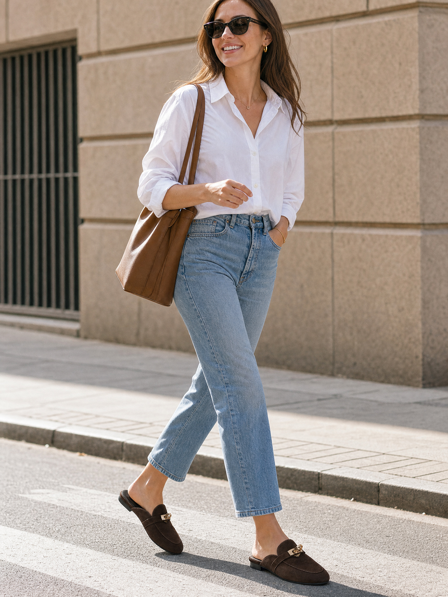 Womens Genuine Leather Mules Metal Buckle Backless Slip On Flats Chic Backless Mule Loafers with Stylish Metal Buckle, Soft Lambskin Insole, Ideal for Office, Casual Trips & Daily Wear