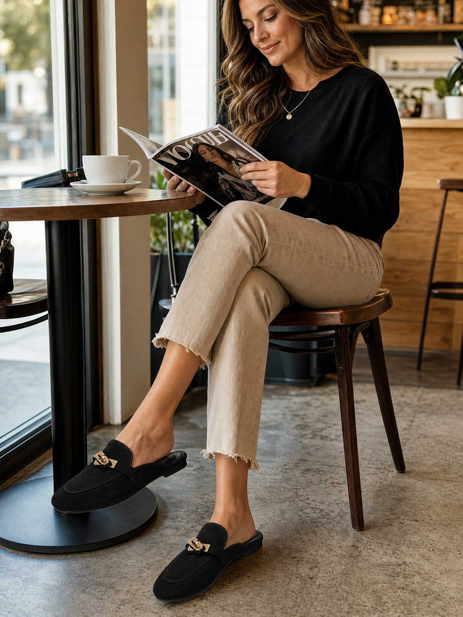 Womens Genuine Leather Mules Metal Buckle Backless Slip On Flats Chic Backless Mule Loafers with Stylish Metal Buckle, Soft Lambskin Insole, Ideal for Office, Casual Trips & Daily Wear