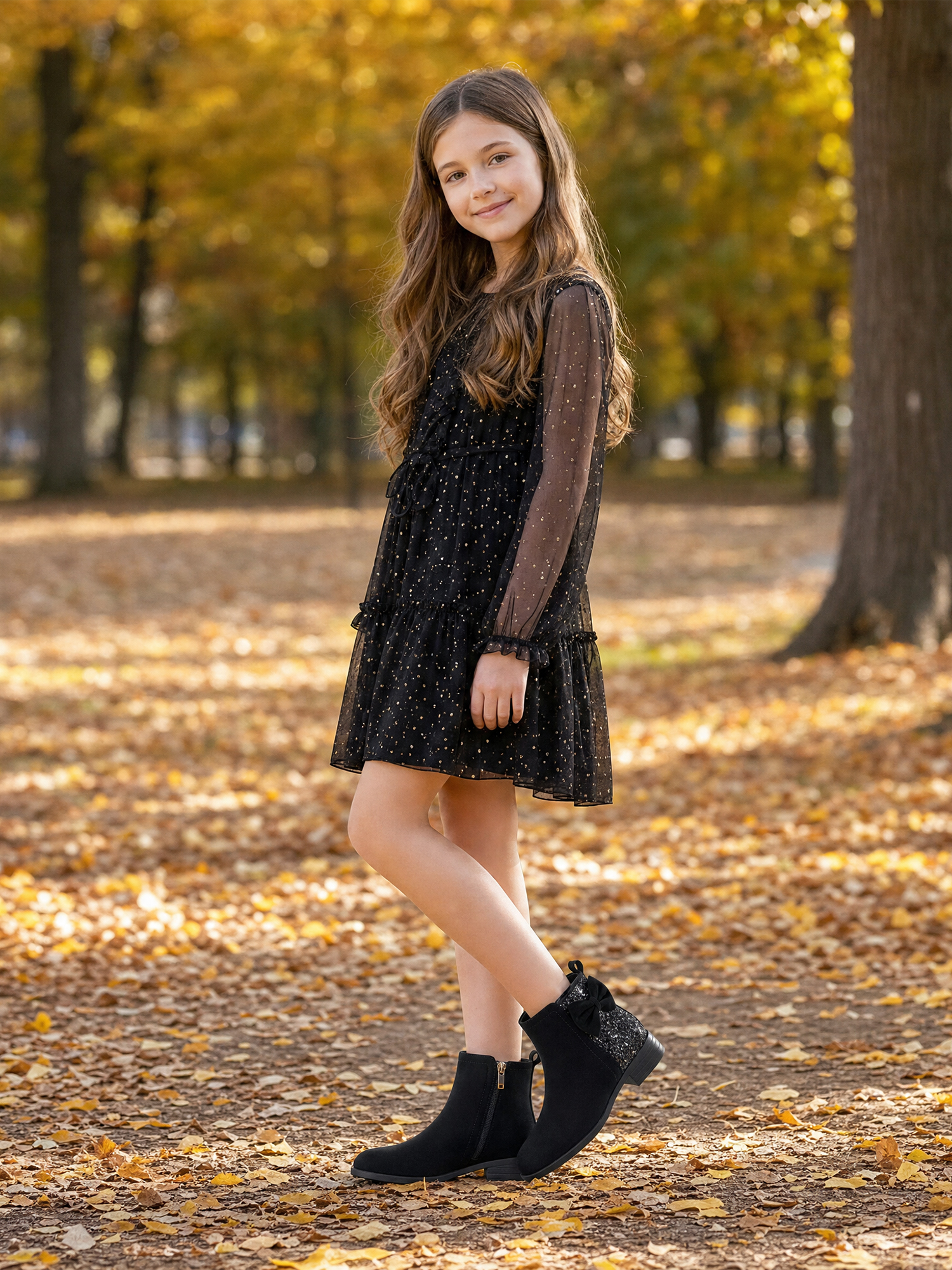 Girls Bow Glitter Ankle Boots Side Zipper Low Heel Dress Shoes | Cute Bow Knot Booties Low Chunky Heel Comfortable School Shoes for Little Big Kid